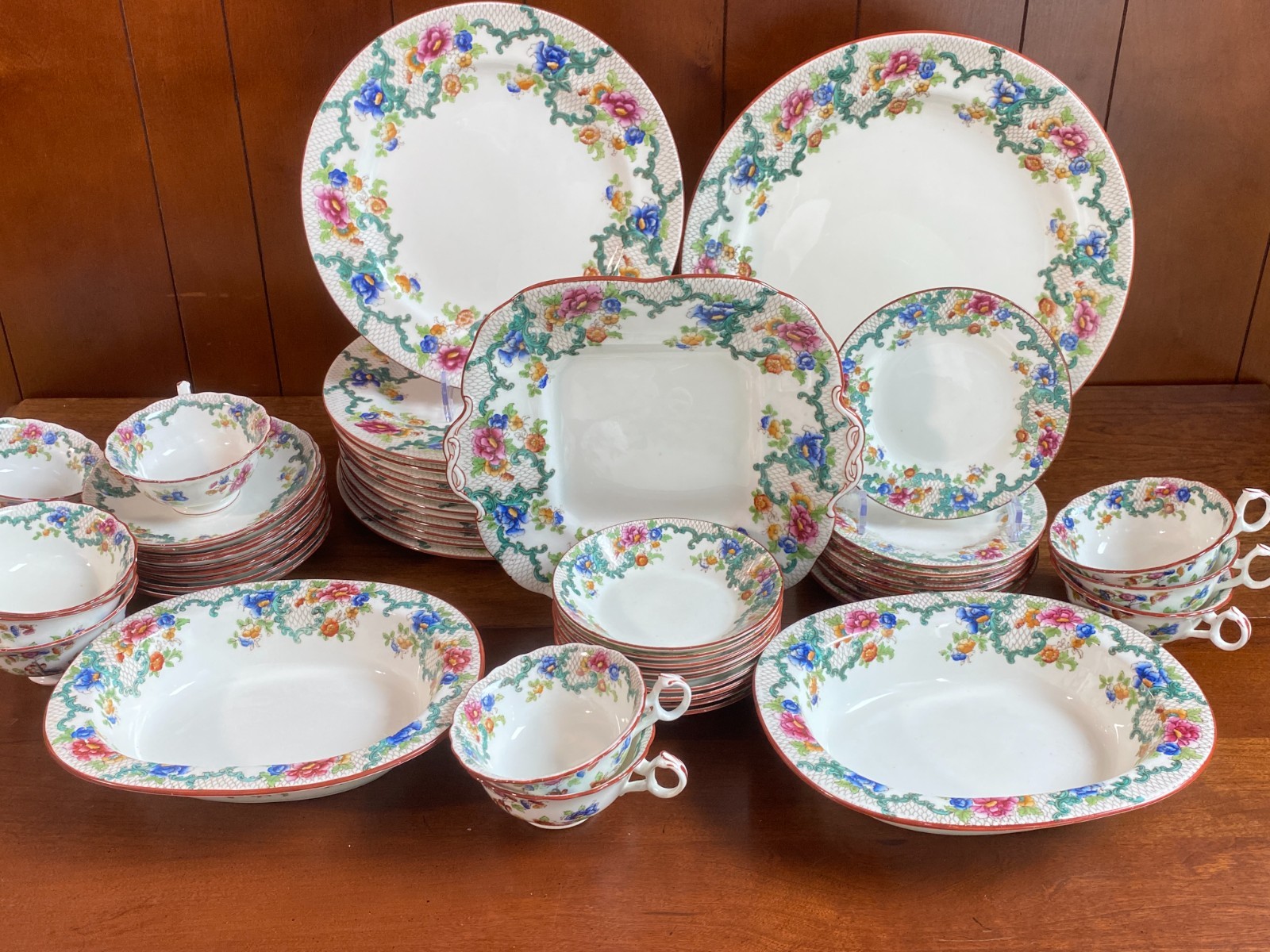 ca. 1930s ROYAL CAULDON bone china dinnerware, cups set, 48pcs, gorgeous