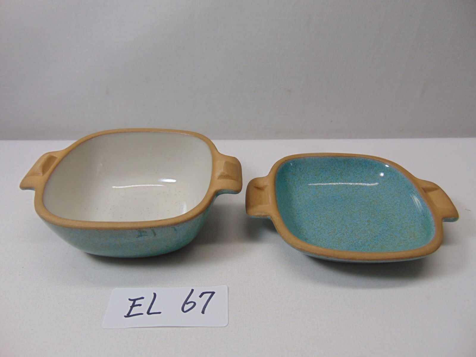 GLIDDEN POTTERY #167 RAMKIN DISH LID SIGNED SEAFOAM BLUE GREEN SPECKLED