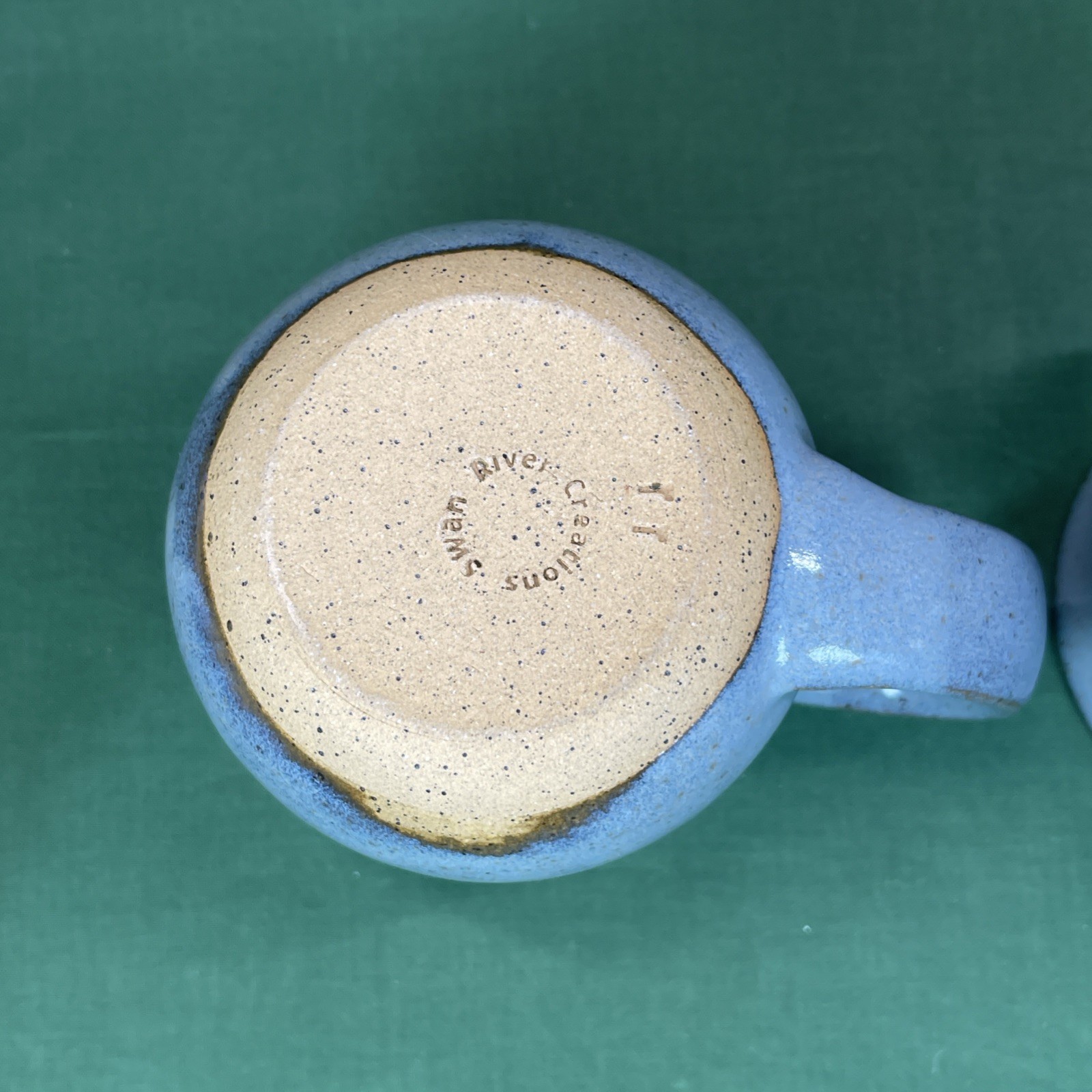 2 Studio Art Pottery Blue Grey & Tan Mugs Stoneware Mountains Eagle Design
