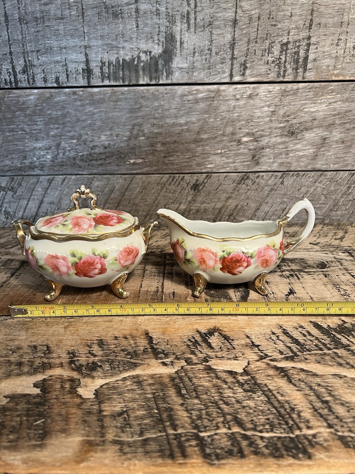 Ceramic Rose Creamer And Sugar Bowl Set By Old Ivory Germany