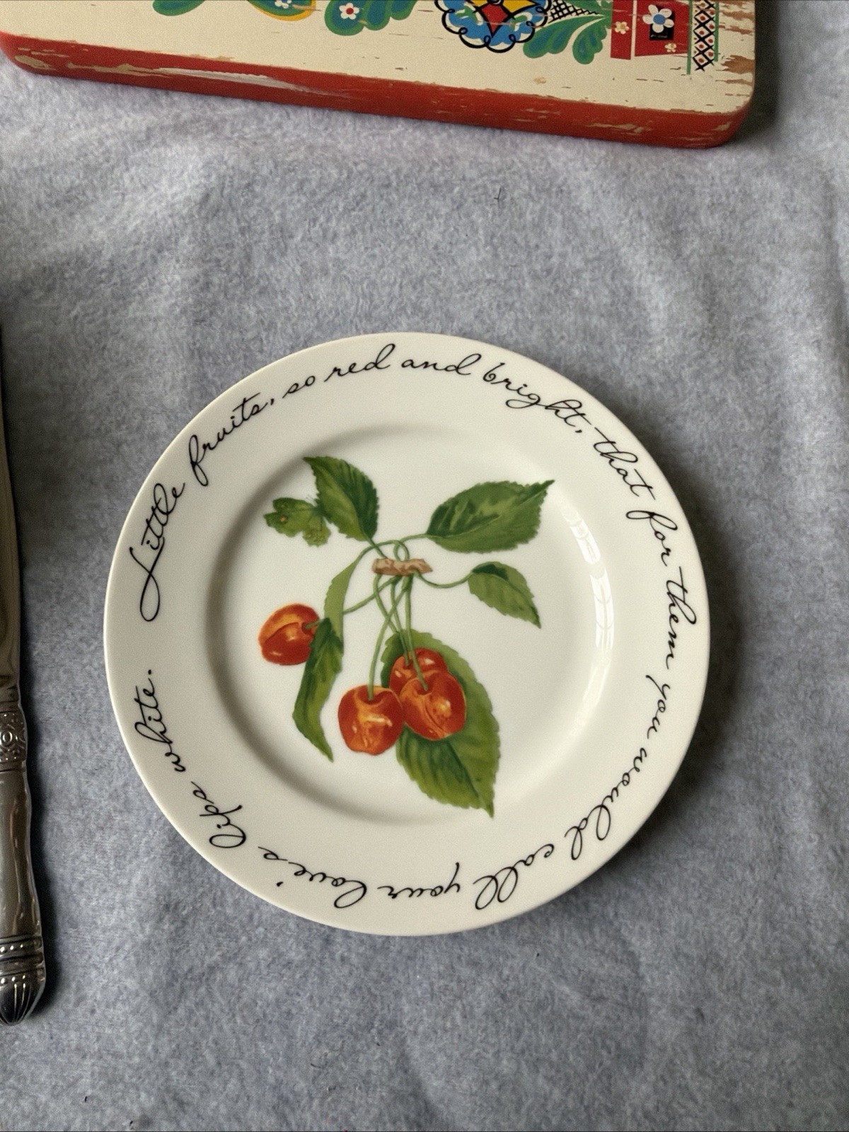Williams-Sonoma Orchard Suite Cherries Japan Plate Wall Decor Poem John Donne 8”