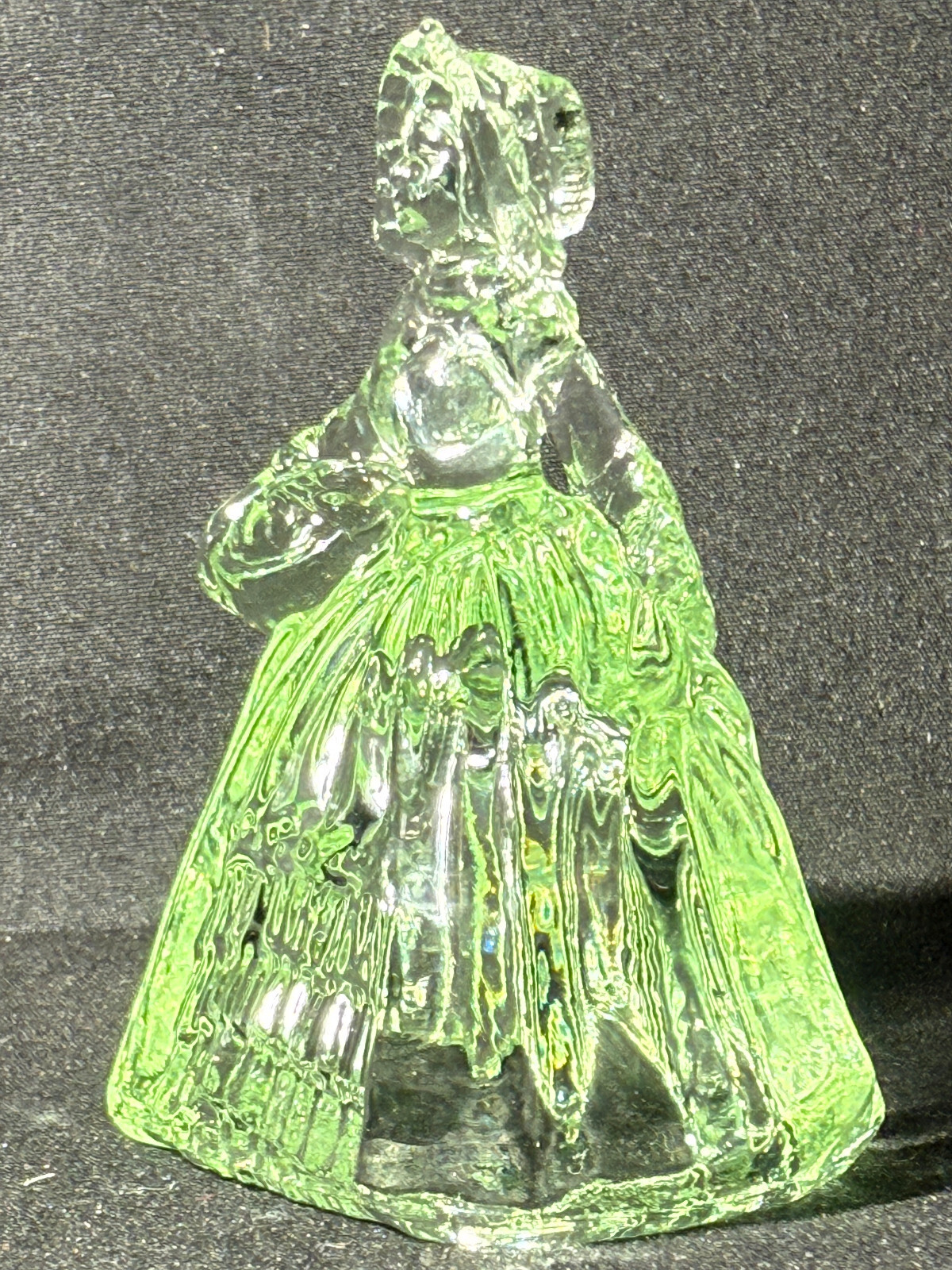 Green Vaseline uranium glass girl doll candy container woman Elizabeth selenium