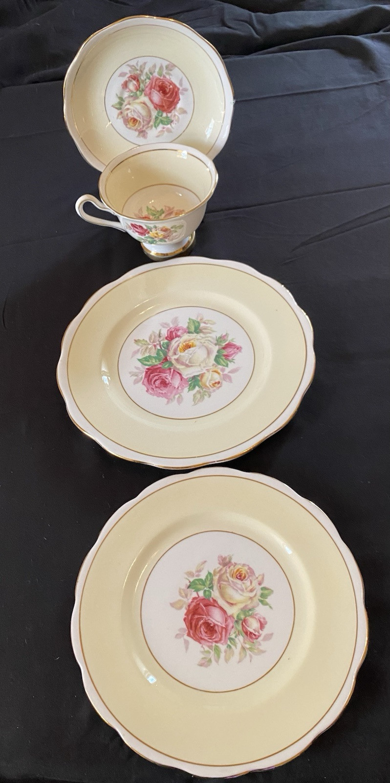 Vintage Royal Albert “Milady” Bone China Luncheon set Multi Color Gold Trim