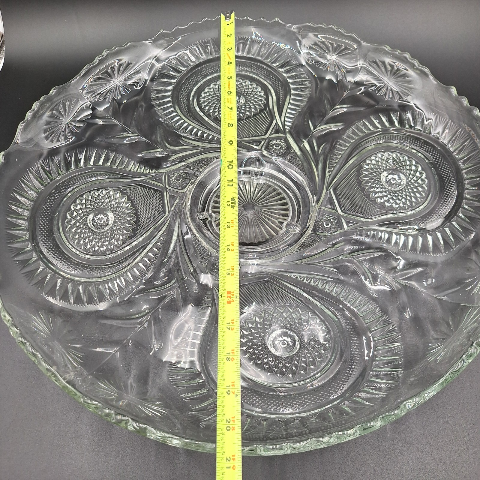 HUGE Vintage LE Smith Horseshoe Pinwheel and Stars Punch Bowl Underplate 21” EUC