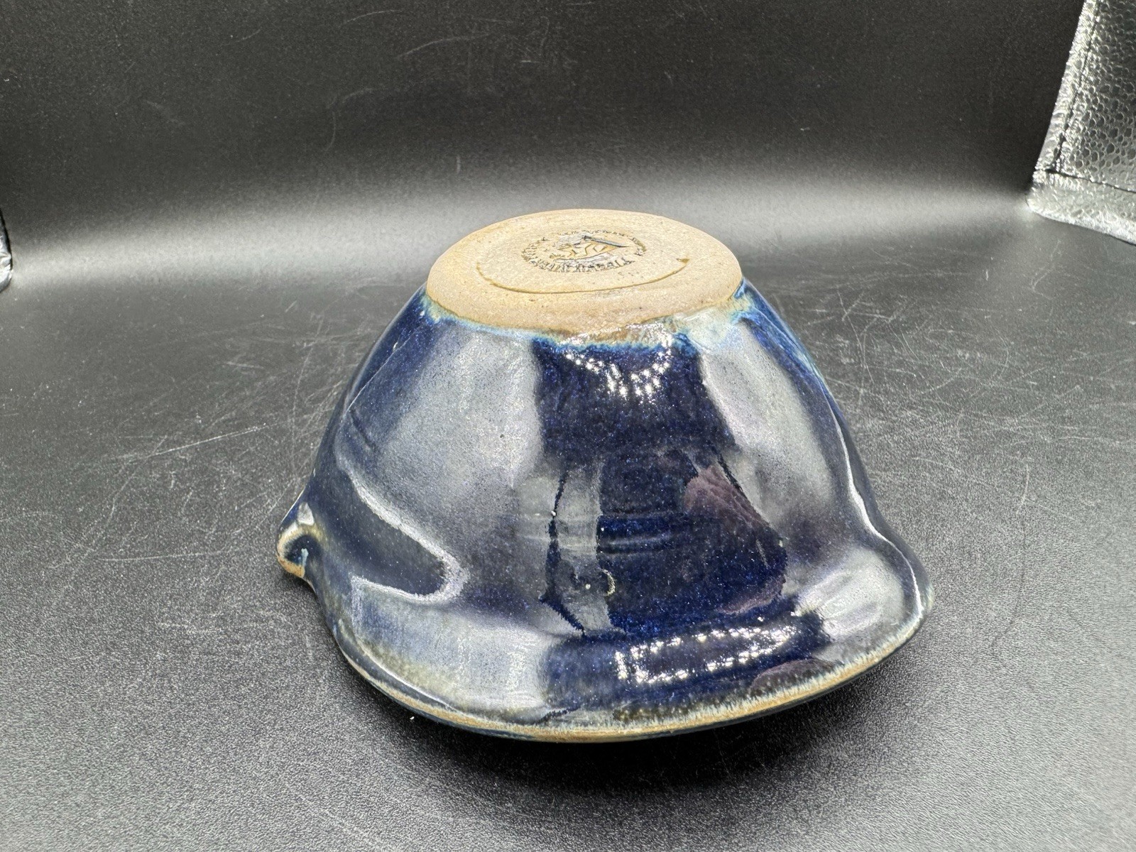 Pigeon River Pottery Heart Shaped Bowl Blue Beige Drip Glaze Signed Ceramic 5.5”