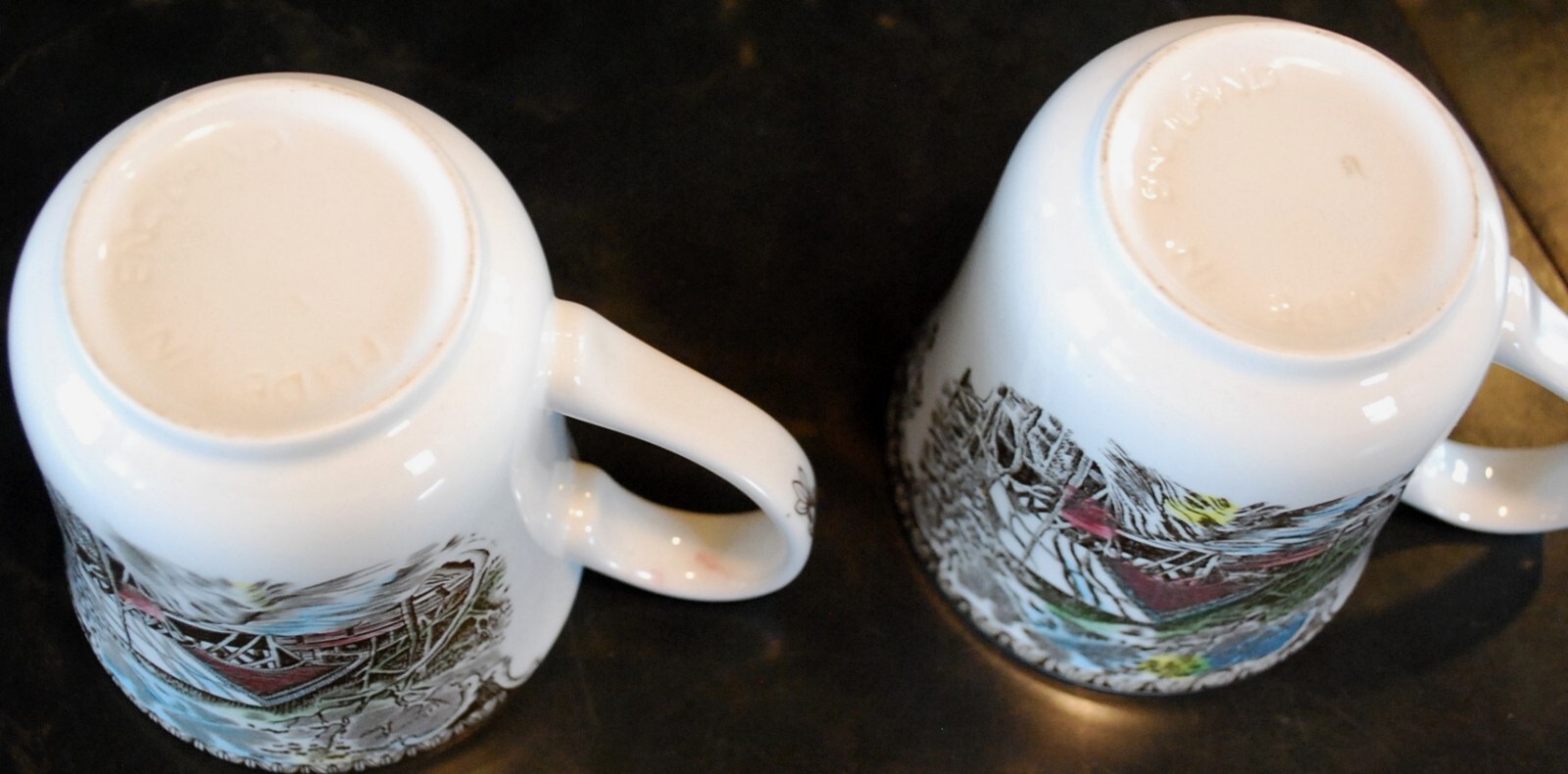 Set 2 Vintage MUGS Johnson Bros FRIENDLY VILLAGE ‘COVERED BRIDGE’ Transferware