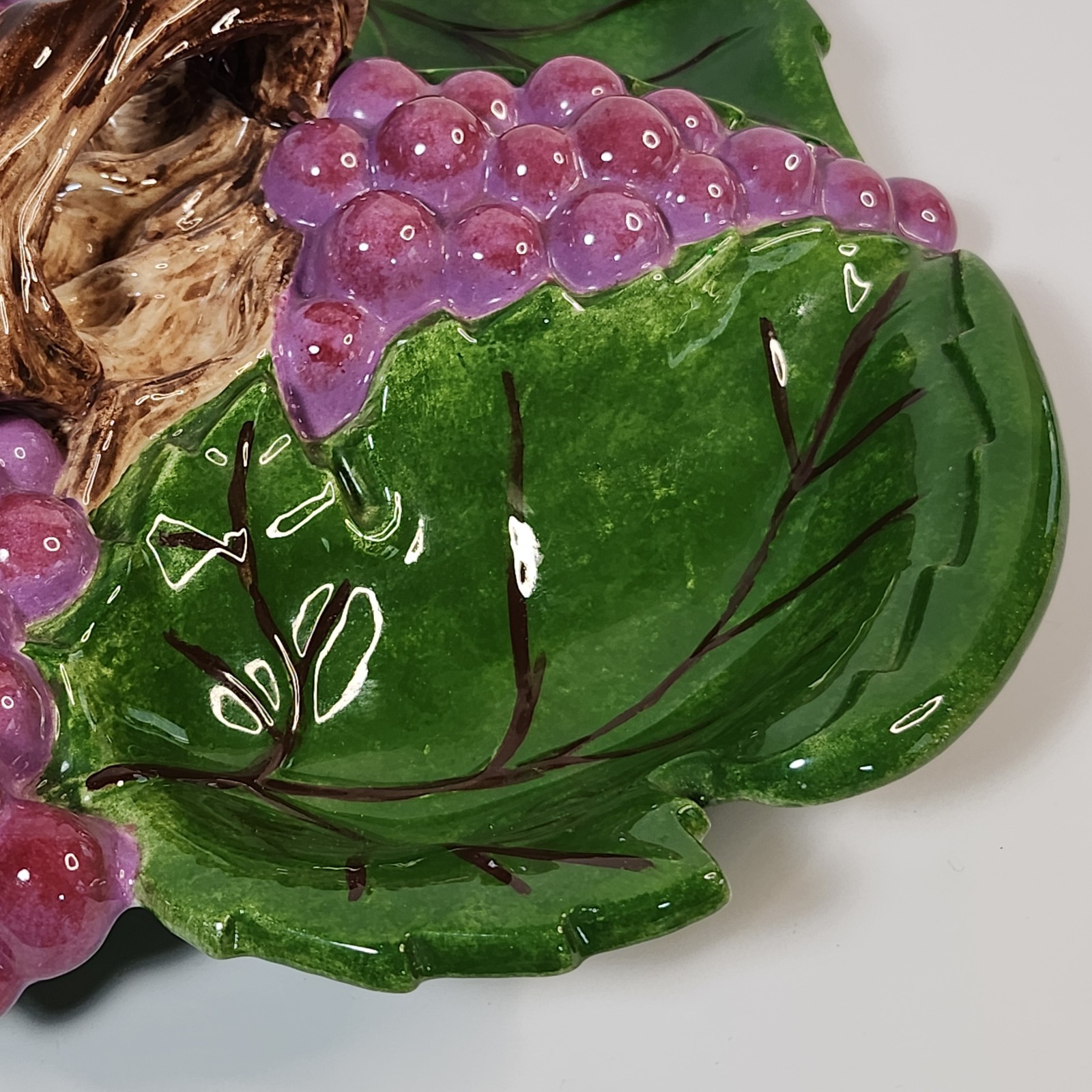 Vintage Pottery Hand Painted Grape Vine Ceramic Dish Bowl Arnels