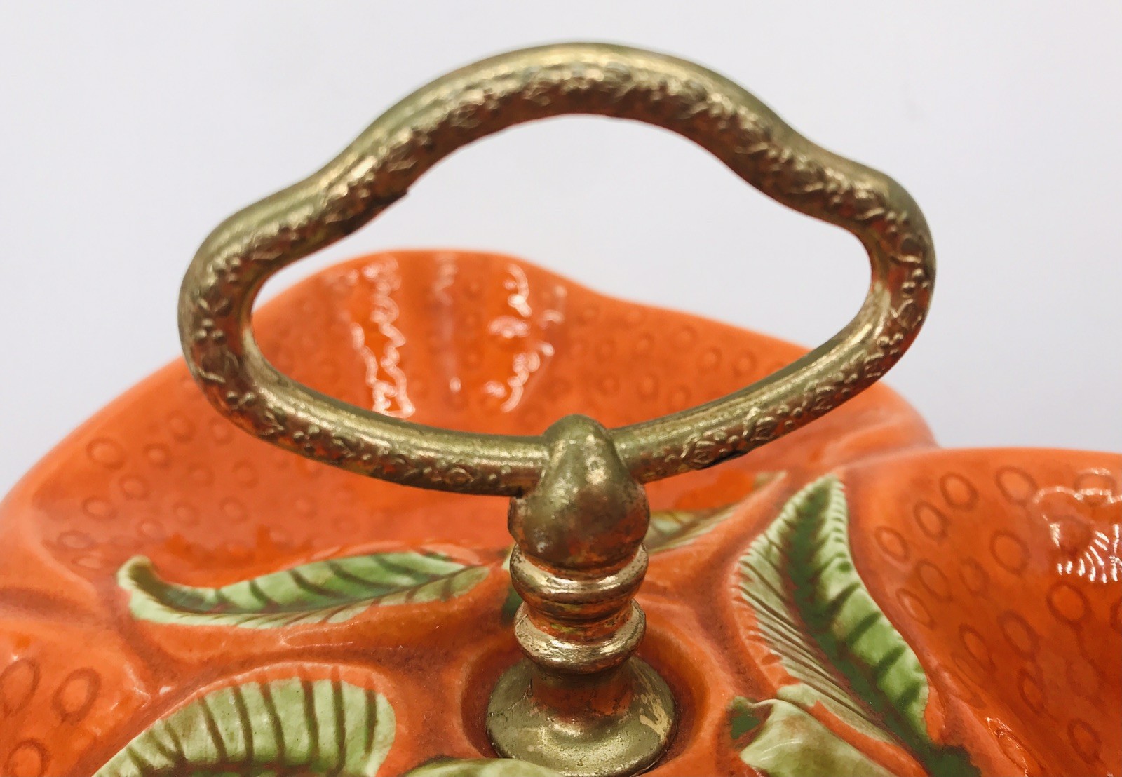 Vintage California Pottery 717 Orange Divided/3 Relish Nut Candy Dish Server MCM