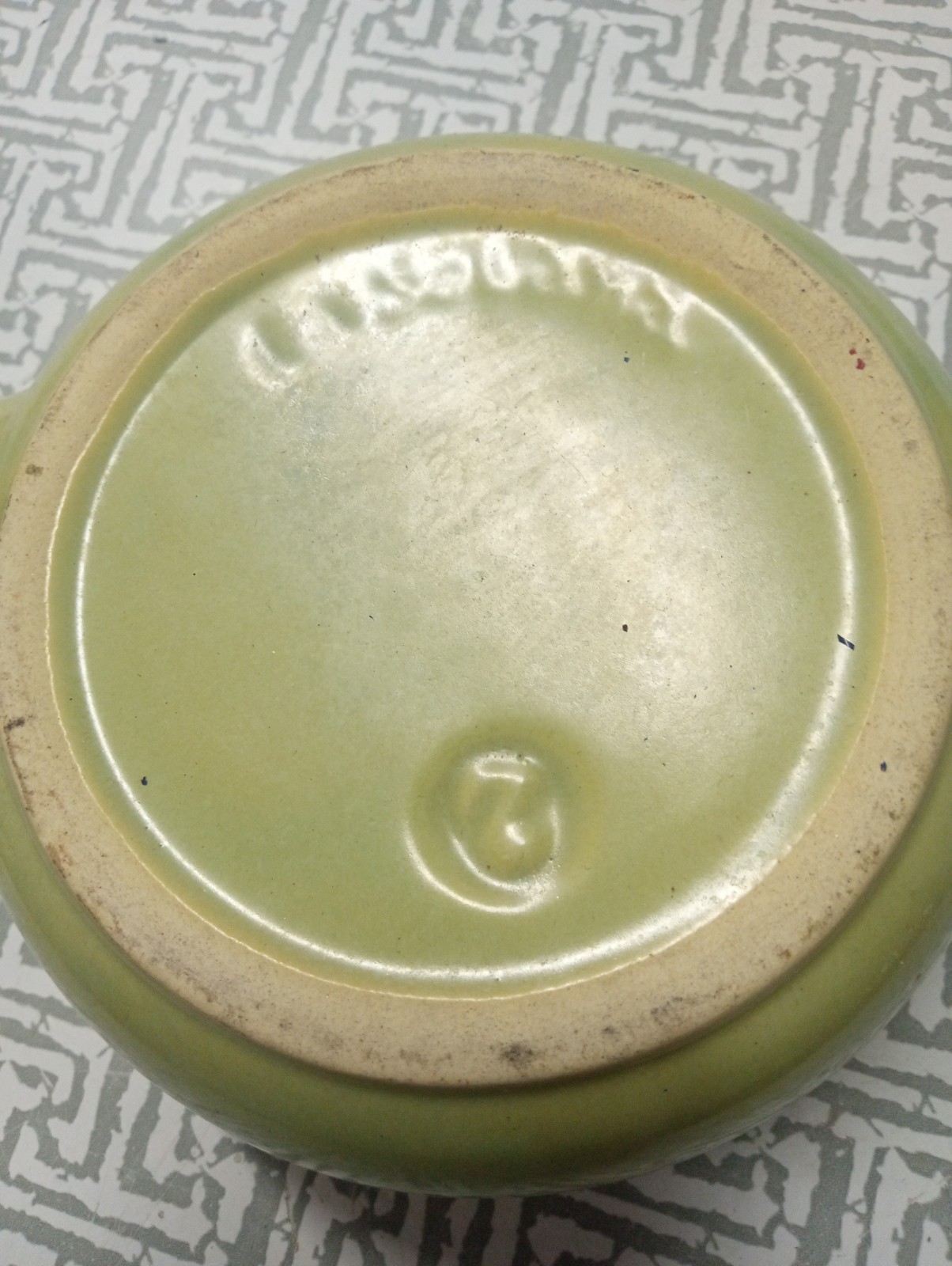 Vintage La Solana Pottery Sage Green Handle Soup Cereal Chili Bowl Baking Dish
