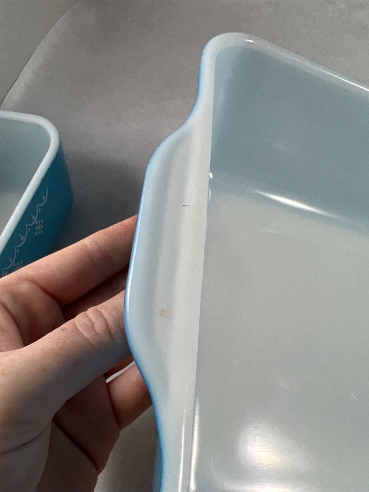 PYREX Snowflake Blue Garland 503 Dish 1 1/2 Qt Ribbed Glass Lid + 1 1/2 pt dish