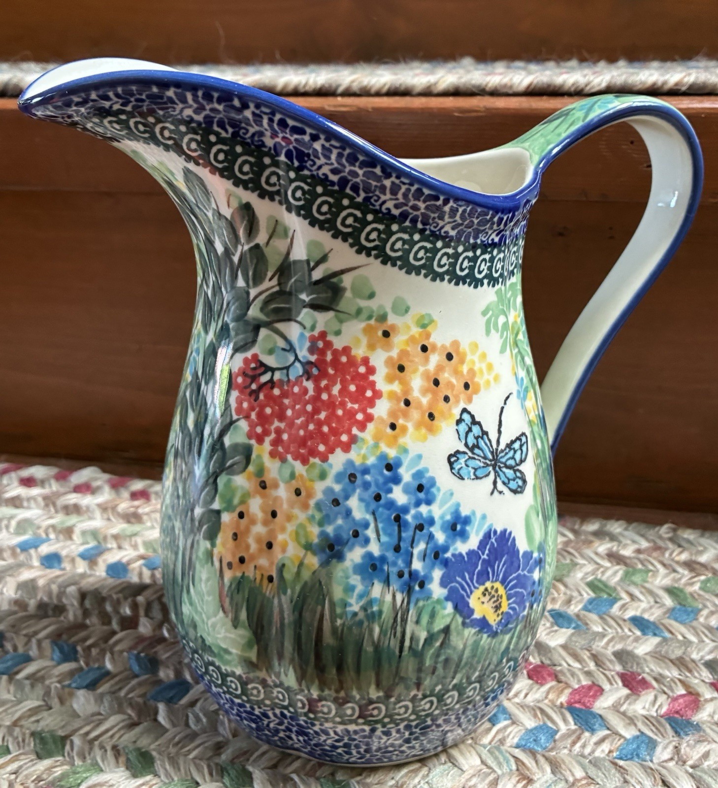 UNIKAT 4612 Blue Rose Polish Pottery 8” Teresa Pitcher