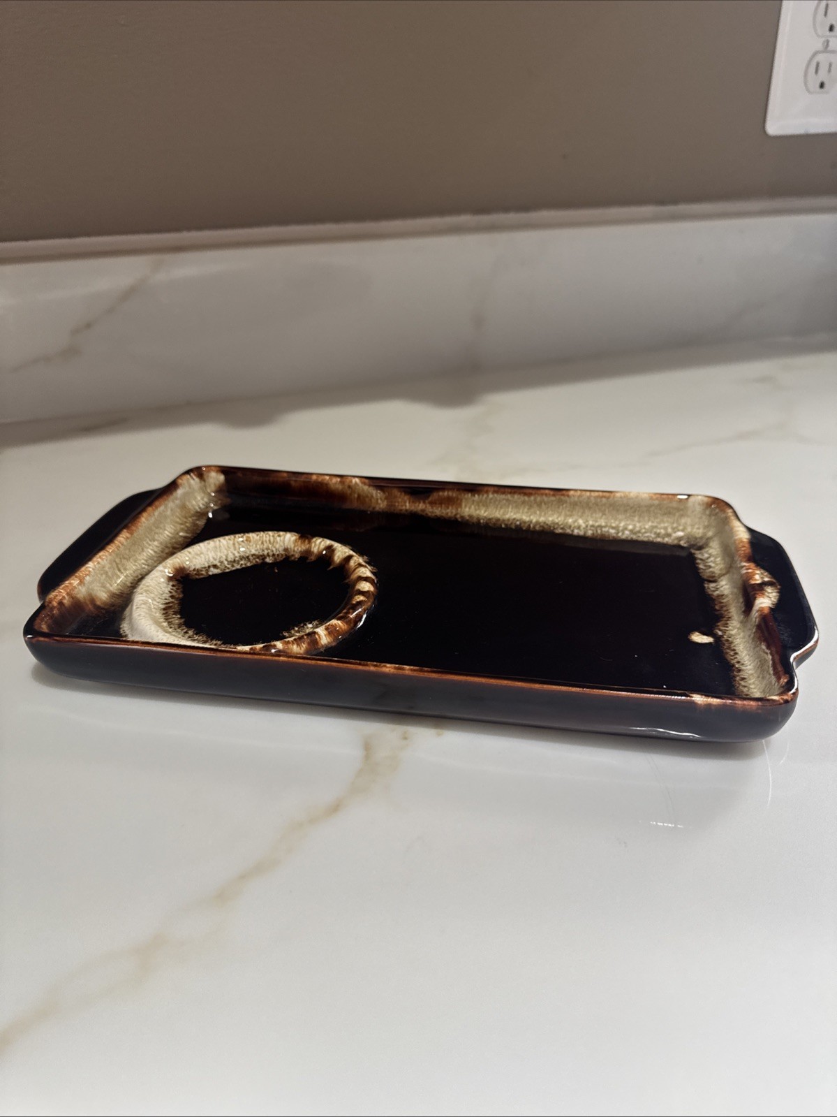 Vintage Pfaltzgraff Gourmet Brown Drip Stoneware Snack Tray / Platter #396 USA