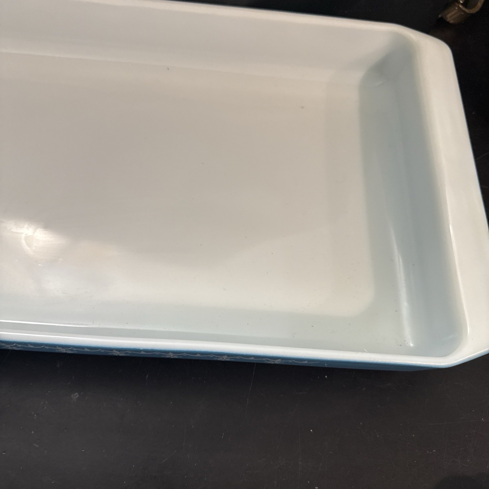 Vintage PYREX Blue Snowflake Garland 933 Lasagna Baking Dish 13.5 x8 3/4 x 1 3/4