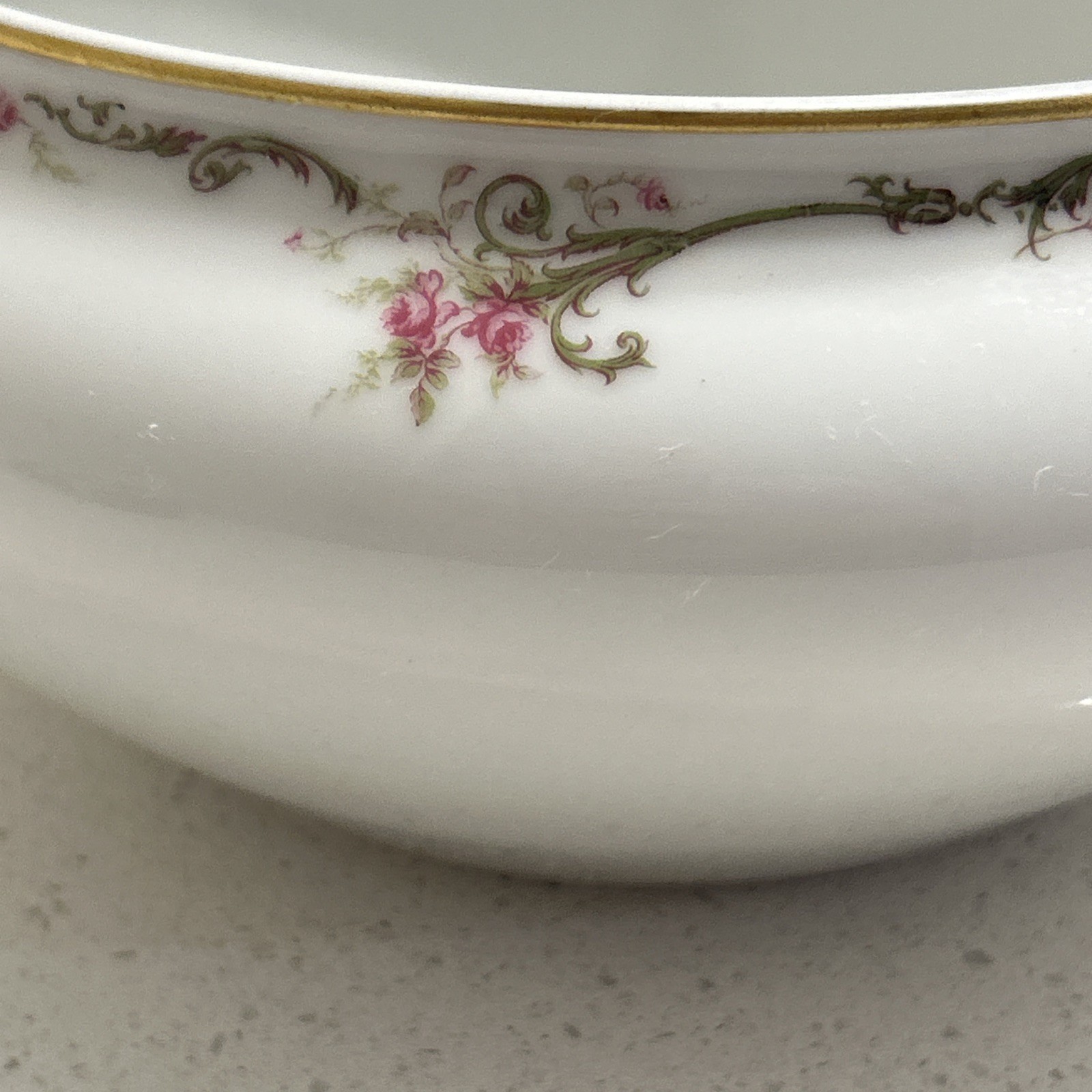 Haviland Limoges France Handled Casserole Dish Pink Rose Garland & Gold Trim