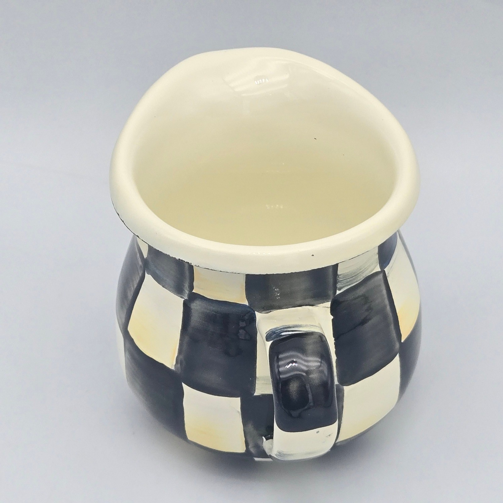 MacKenzie-Childs Courtly Check Enamel Creamer Pitcher Black and White Classic 3″