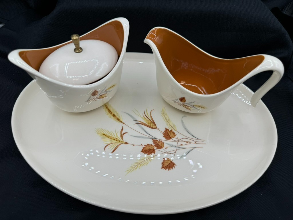 1950s Taylor Smith Autumn Harvest Ever Yours Wheat-Platter, Sugar & Creamer-3pcs