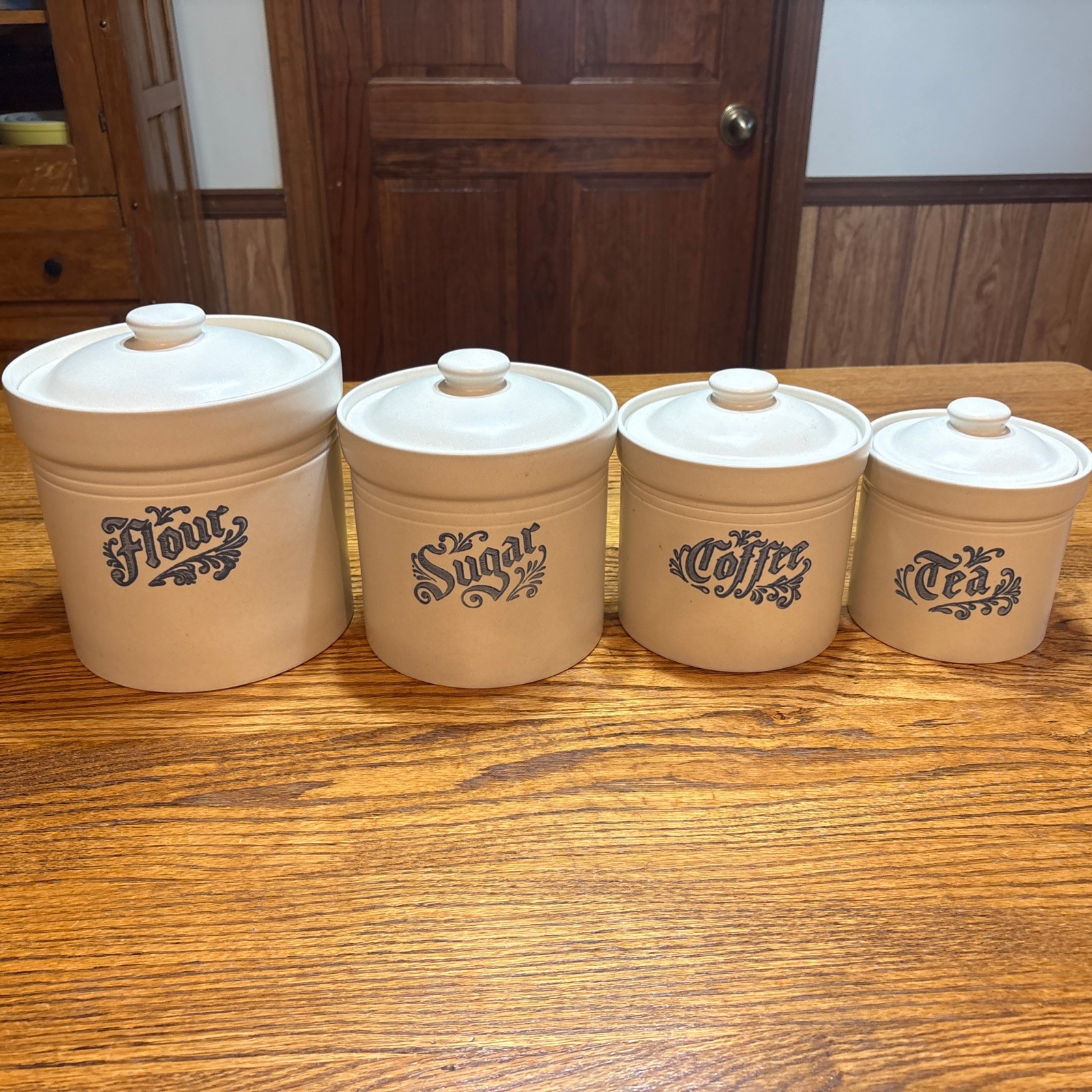 Set of 4 Vintage Pfaltzgraff Yorktowne Flour, Sugar, Coffee, Tea Canisters CC