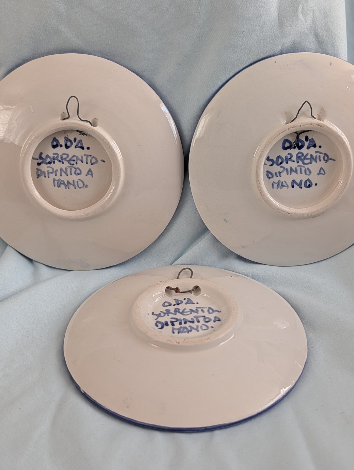 Set of 3 Italian pottery made in Sorrento Hand painted cobalt blue and yellow