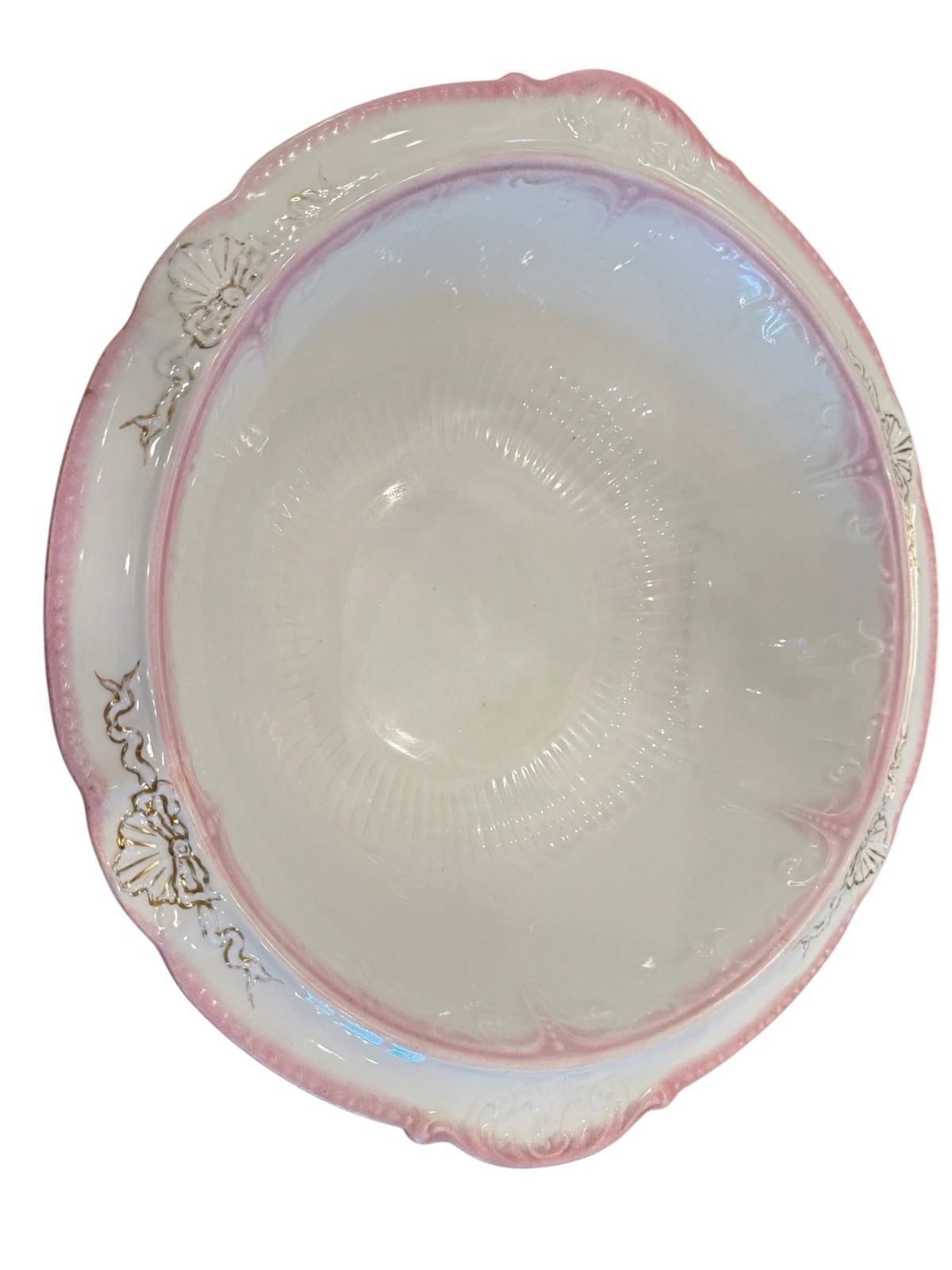 Antique WH Grindley XL 17.5″ Pitcher Basin Set Pink Ombre Gold Bows England 1890