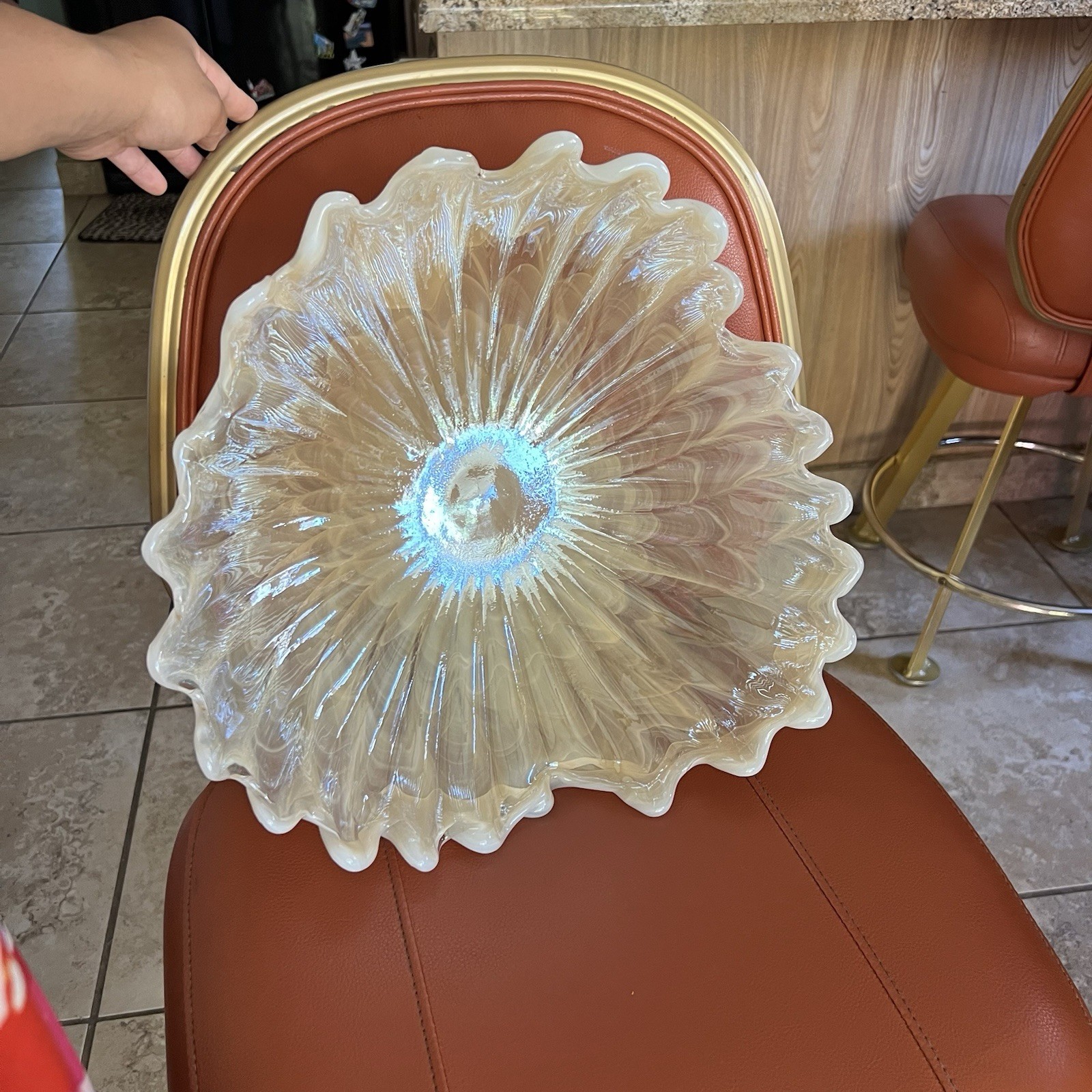 Murano Art Glass XL White Cream Freeform 3-Leaf Clover Center Bowl Italy 16″dia