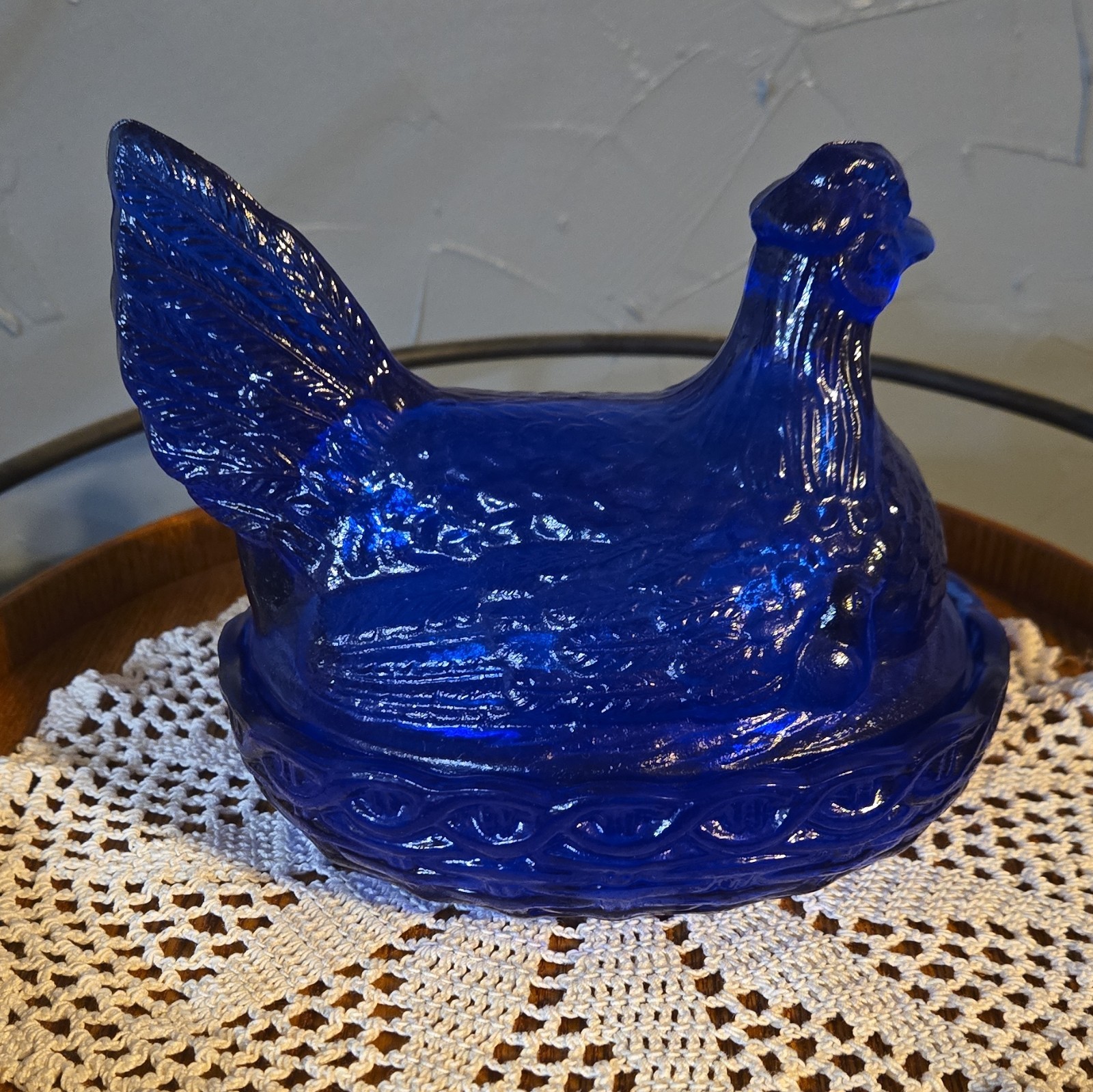 LE Smith Cobalt Blue Glass Hen On Nest; 2-Piece Set