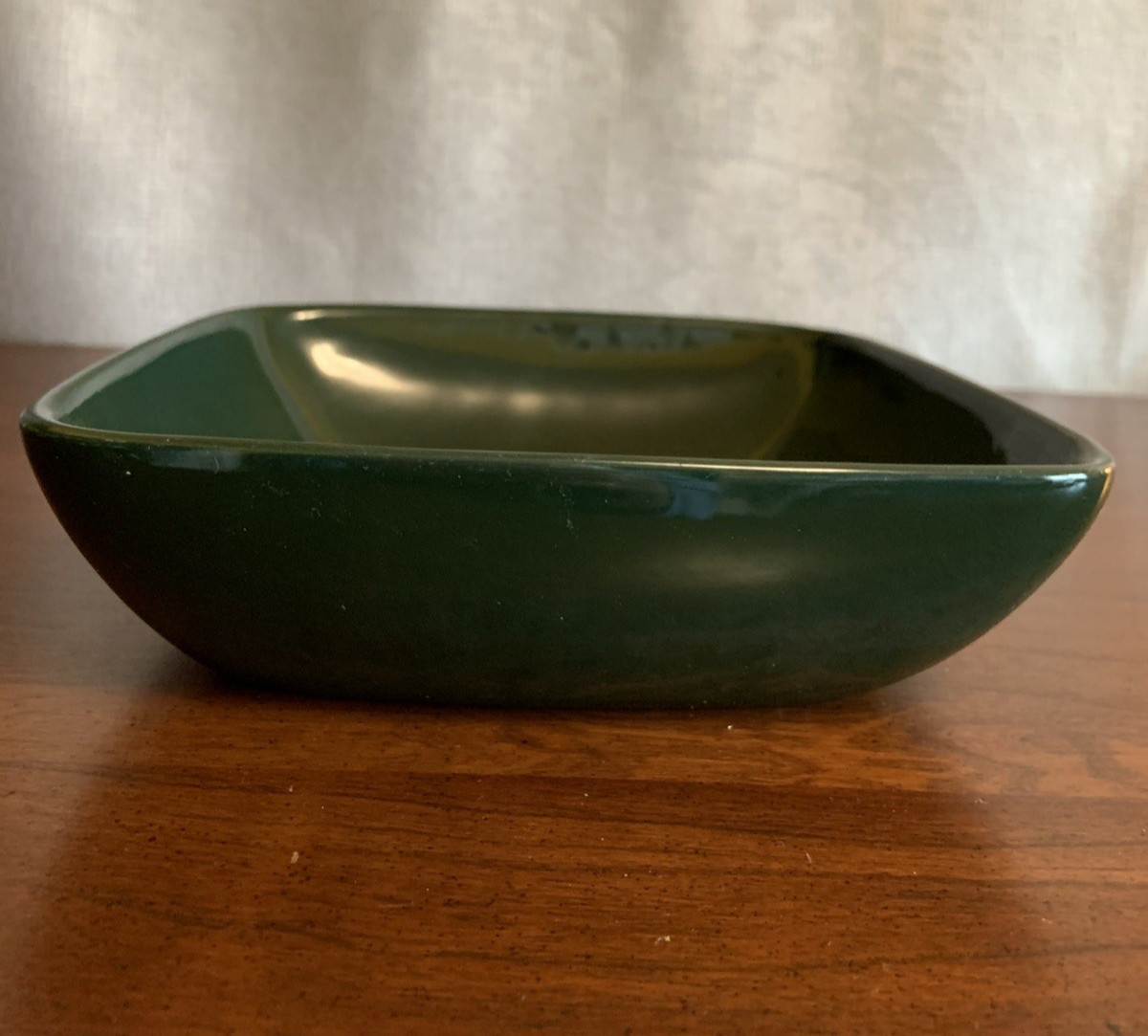 Vtg Frankoma Pottery Serving Salad Bowl Dish Dark Green 8.25x 8.25 x 2.25″