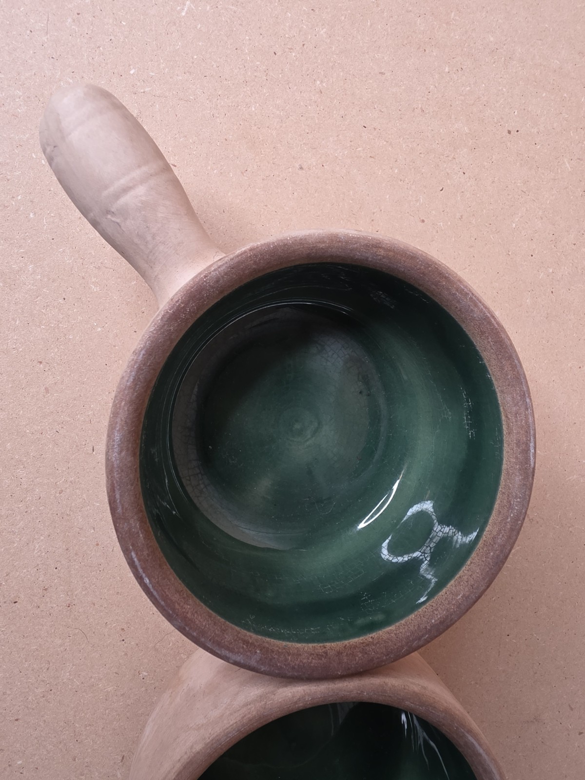 La Solana Pottery Natural Clay Body Green Lid & Body Made 1940/50’s Casserole X2