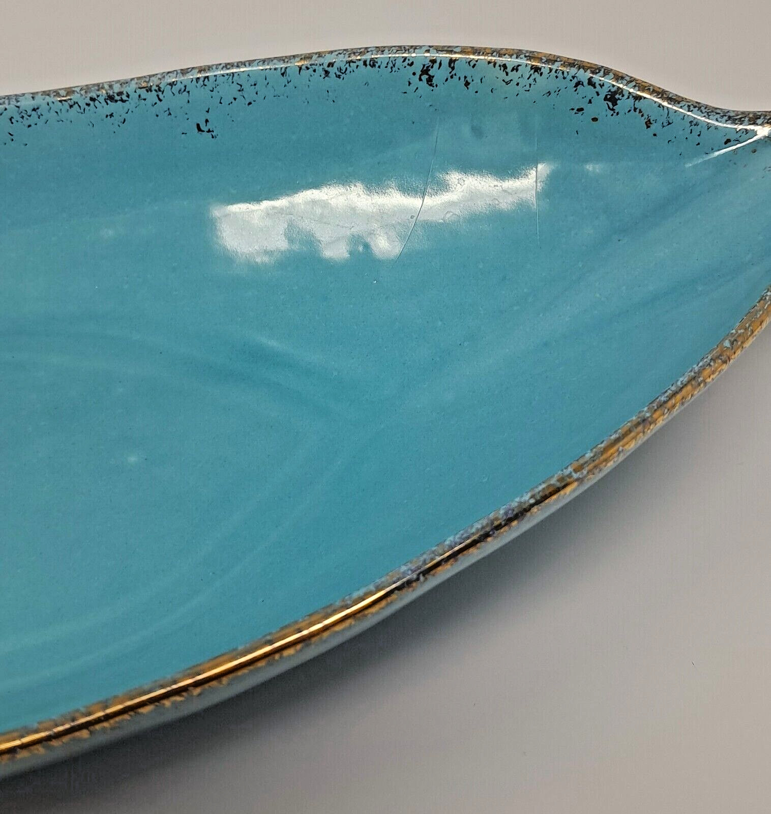 California Pottery Turquoise & Gold 15.5″ Console Bowl Mid-Century Modern USA 45