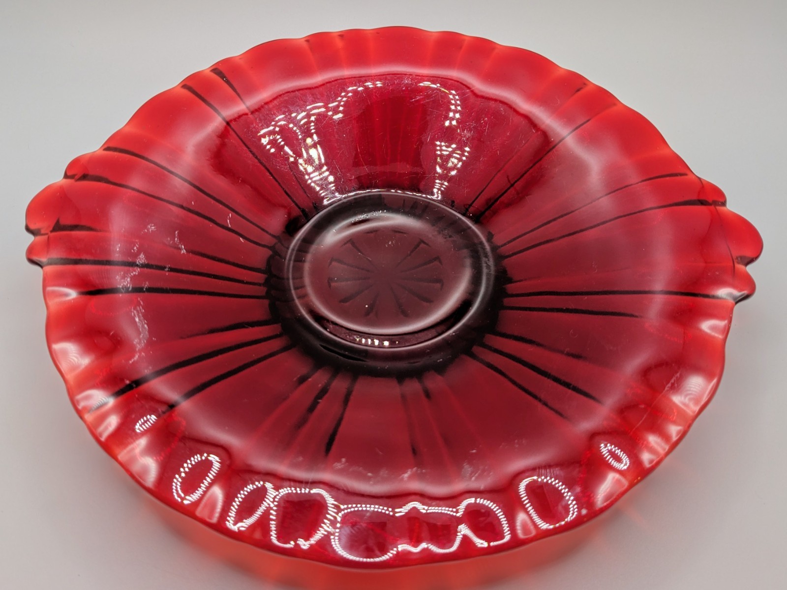 Vintage Serving Plate Ruby Red Depression Glass 8”Gorgeous Glass Art