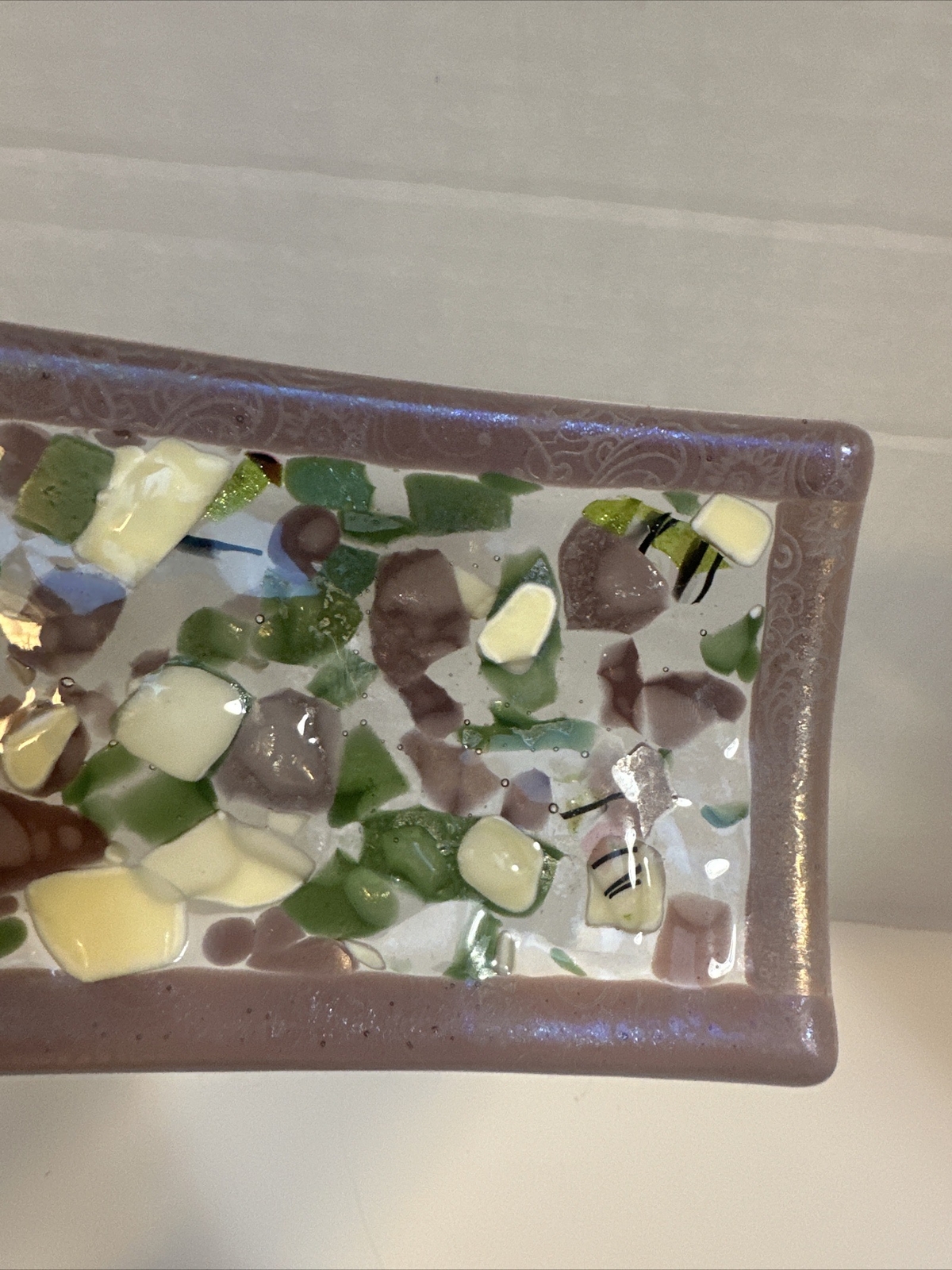 Fused Dichroic Studio Art Glass Trinket Dish Contemporary Signed 11.5”