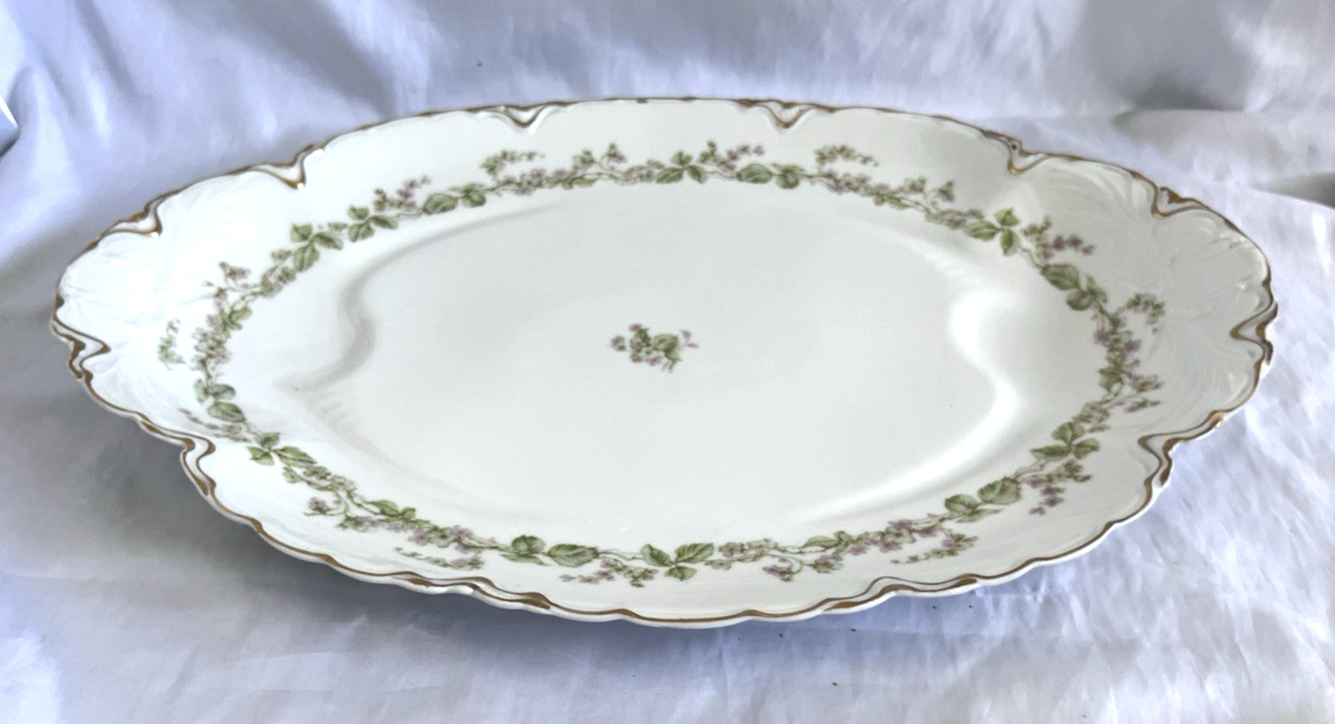HAVILAND Limoges Charonne 20″ oval serving platter w/ wells. Limoges