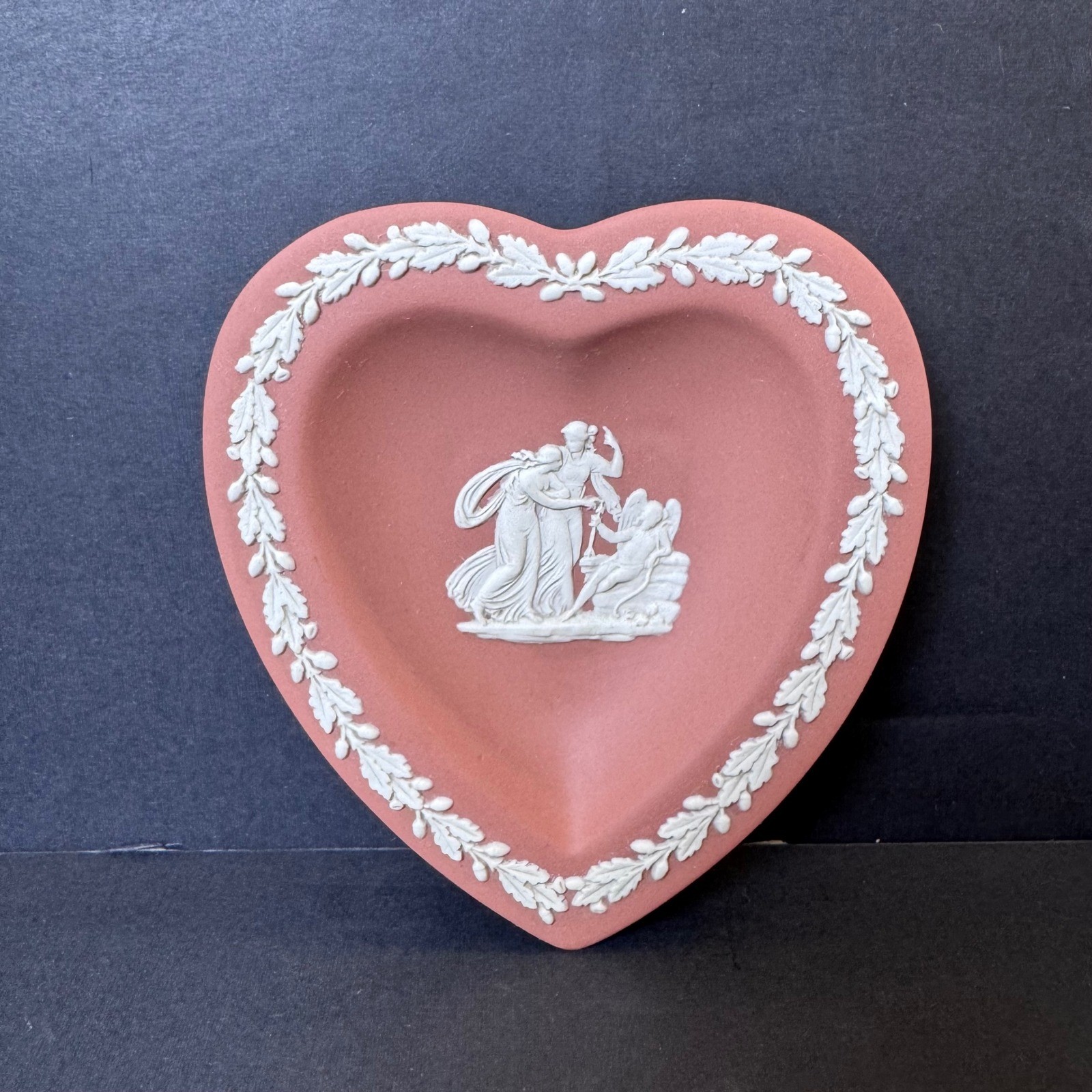 Wedgwood Jasperware Heart Trinket Dish Terracotta Pink Neoclassic Cupid England
