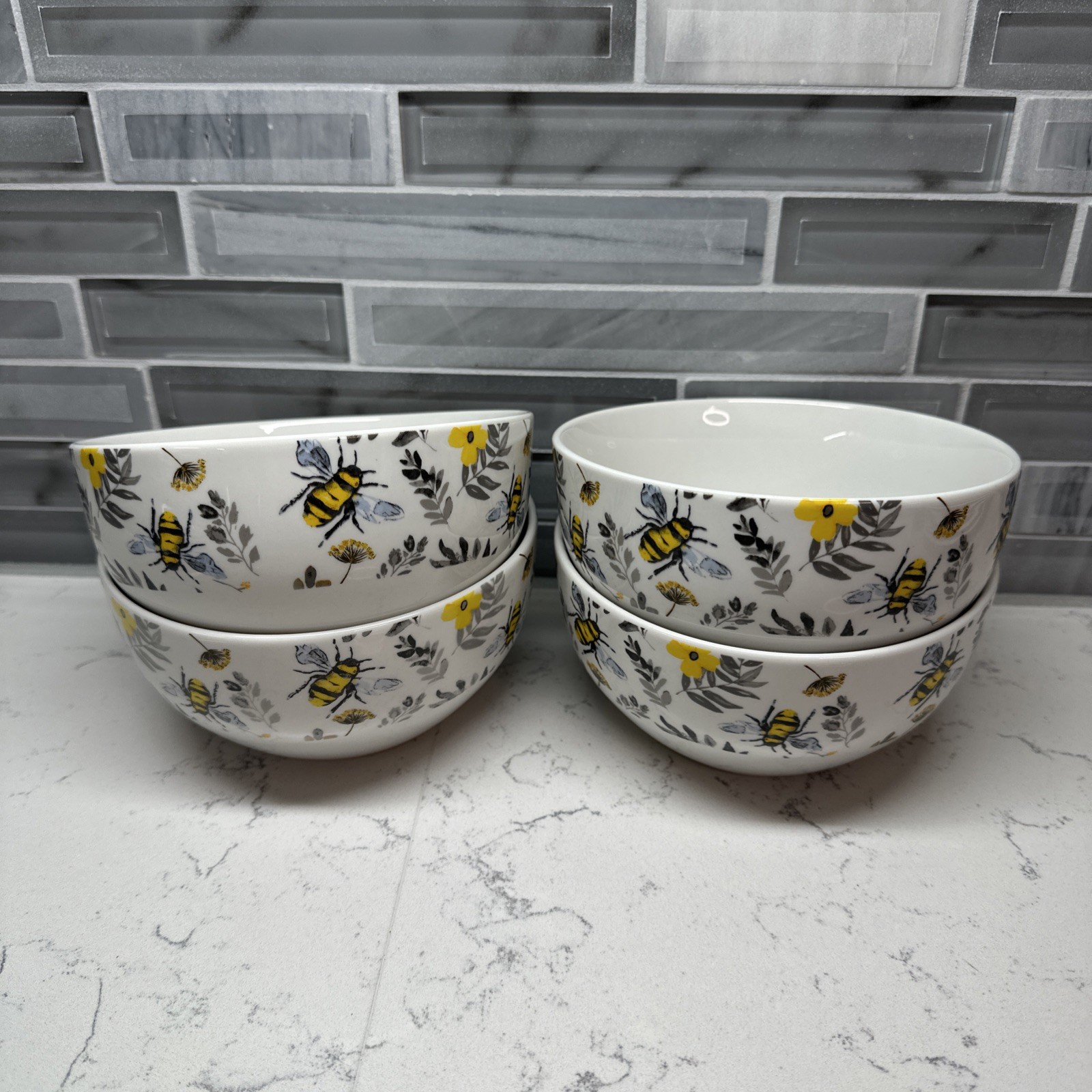 ROYAL NORFOLK “Bee Kind” Floral & Bees~Bowl/Salad & Dinner Plate/Placemat~4 EACH