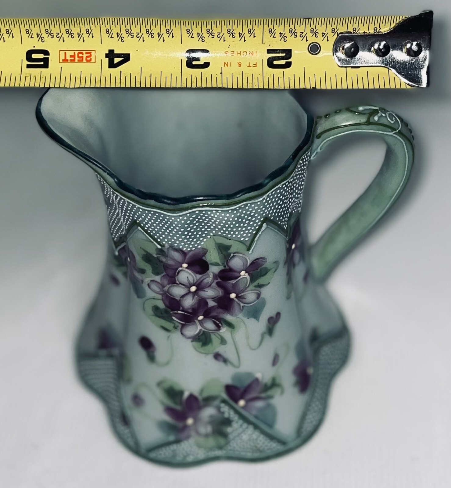Porcelain Hand Painted Beaded Creamer 1800’s. 5 1/2 Inches High