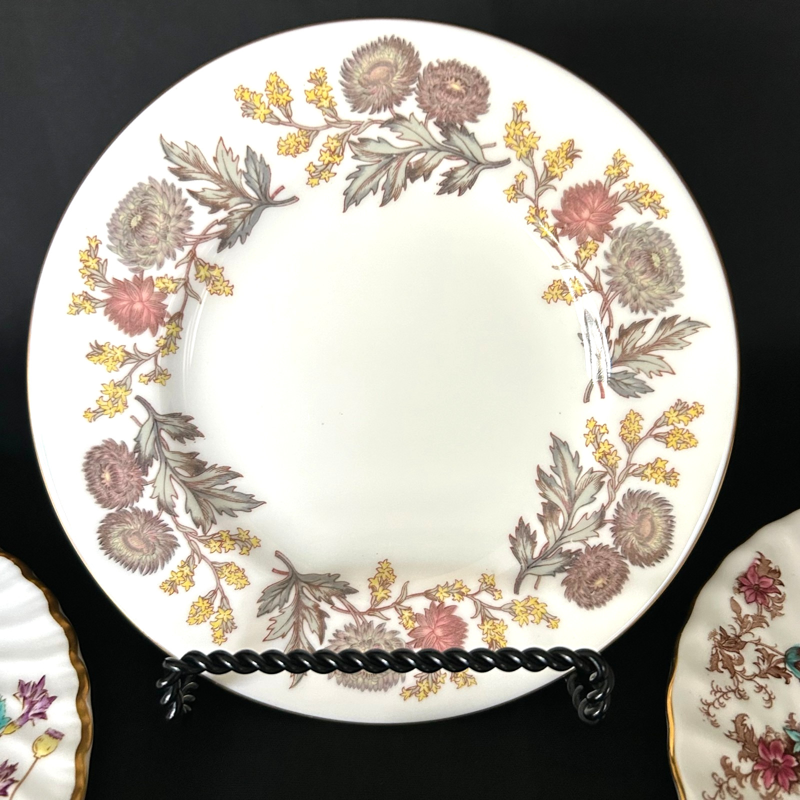 Vintage Mismatched Fine China Bread Dessert Party Plates – 4 Red Purple Florals