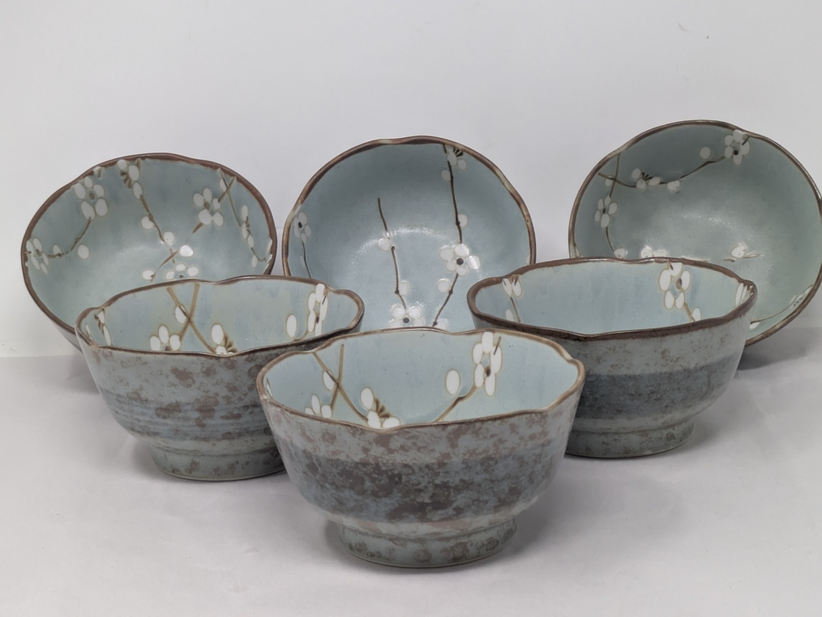 Set 12 Kafuh Blue Cherry Blossom Bowls Japan Sakura Soup Rice Dinner 4.5″ 5″ 9″
