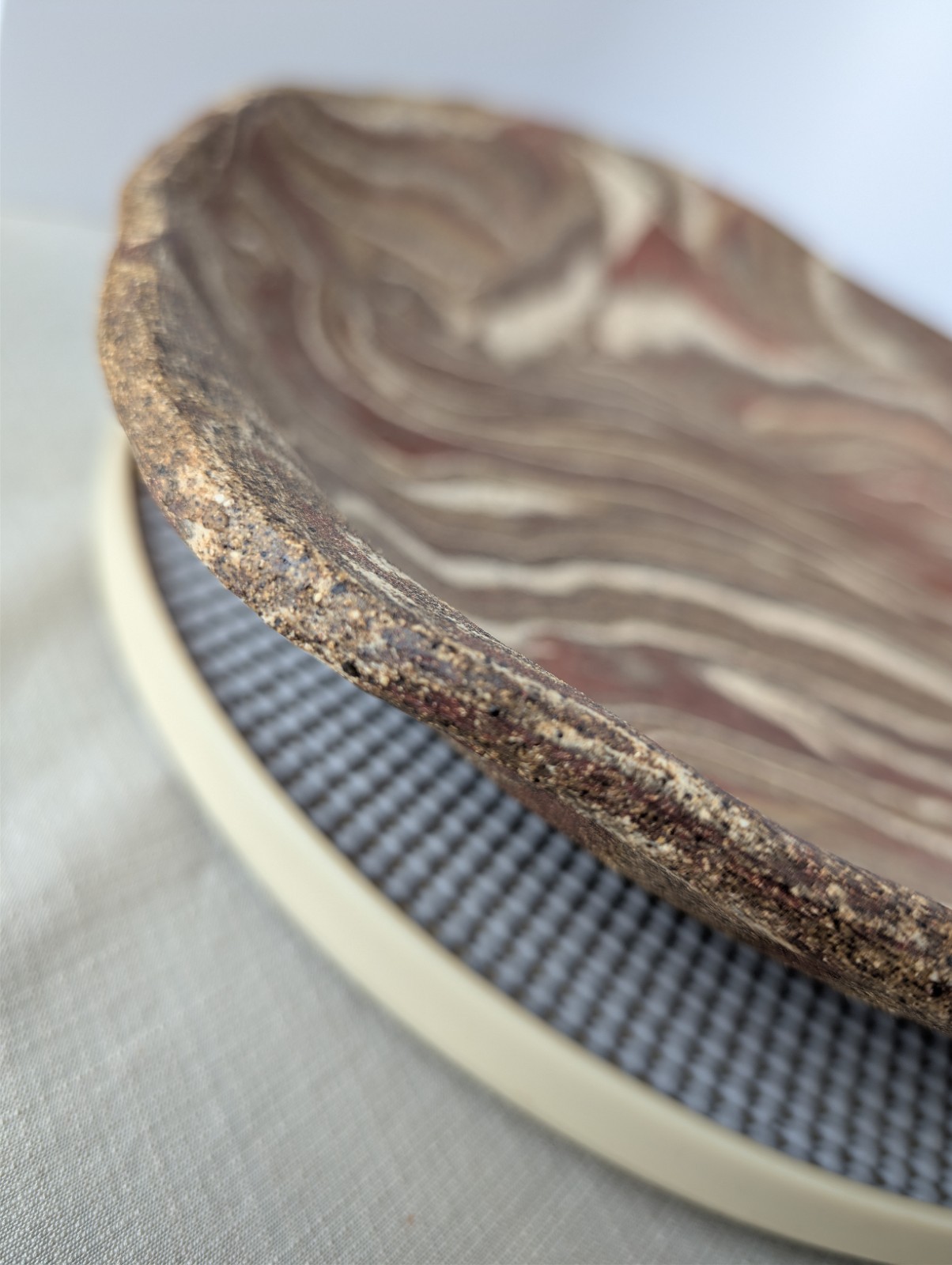 Jane Parshall Studio Art Pottery Platter – Marbled Inlaid Clay – W/ 1988 Receipt