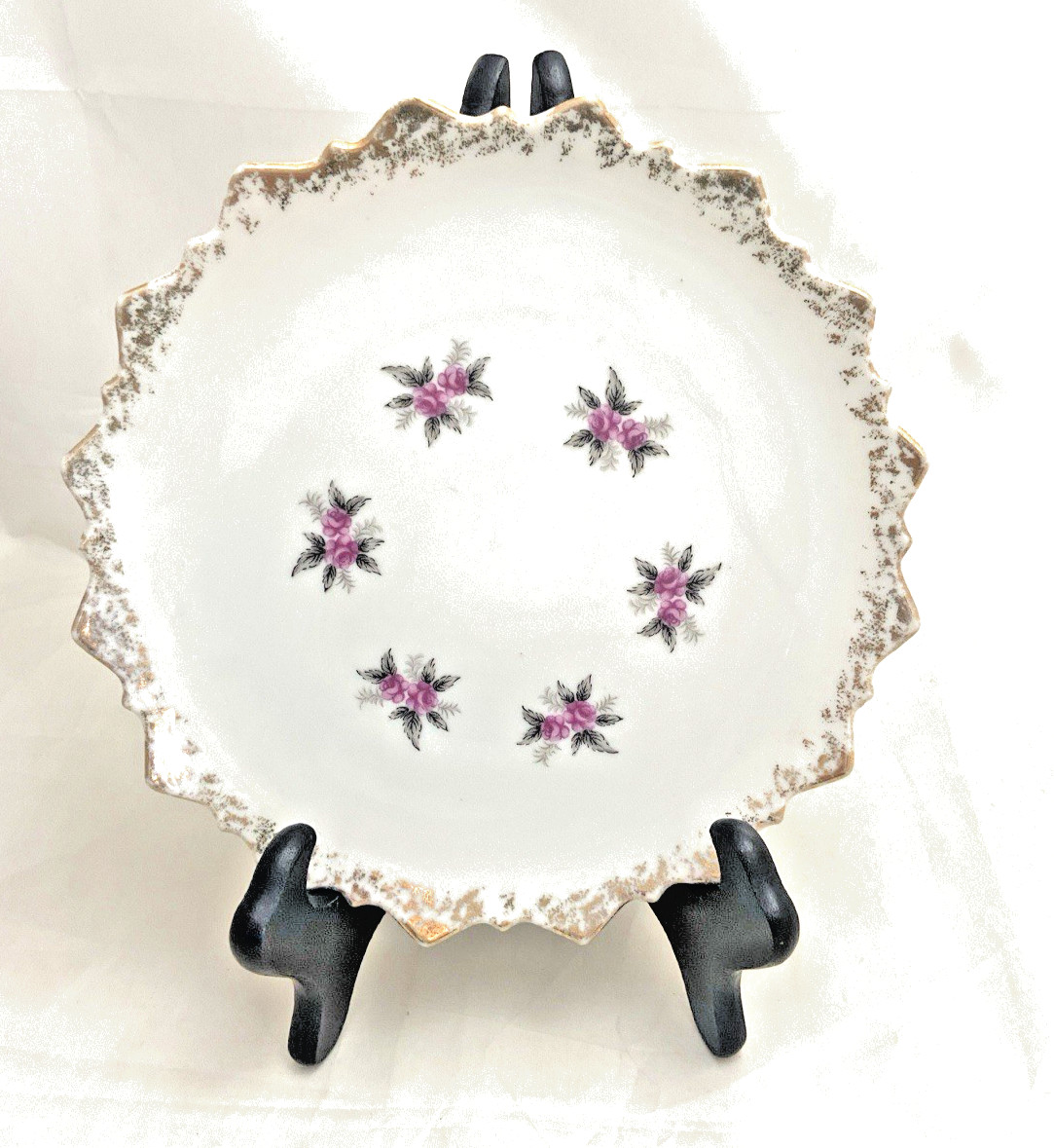 VTG JAPAN Plate Porcelain – Pink Gold Floral Scallop hor-d’oeur -Decor 6.5 in