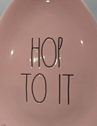 Rae Dunn Magenta Pink Easter Egg Shaped Plate Trinket/Candy Dish HOP TO IT 6 x 8