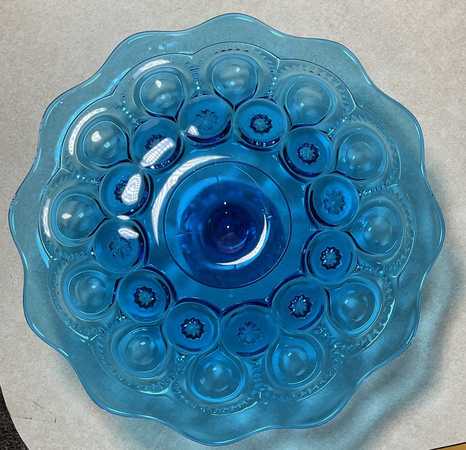 Vintage LE Smith Blue Moon and Stars Pedestal Cake Stand 11″ Diameter Surface