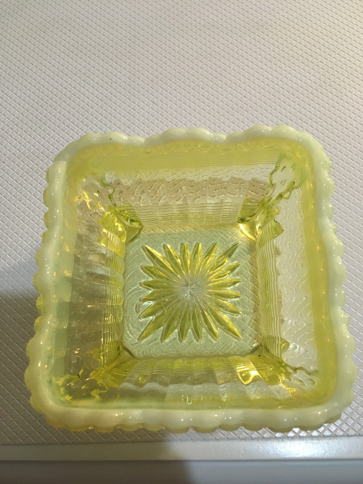Northwood Opalescent Vaseline Footed Bowl