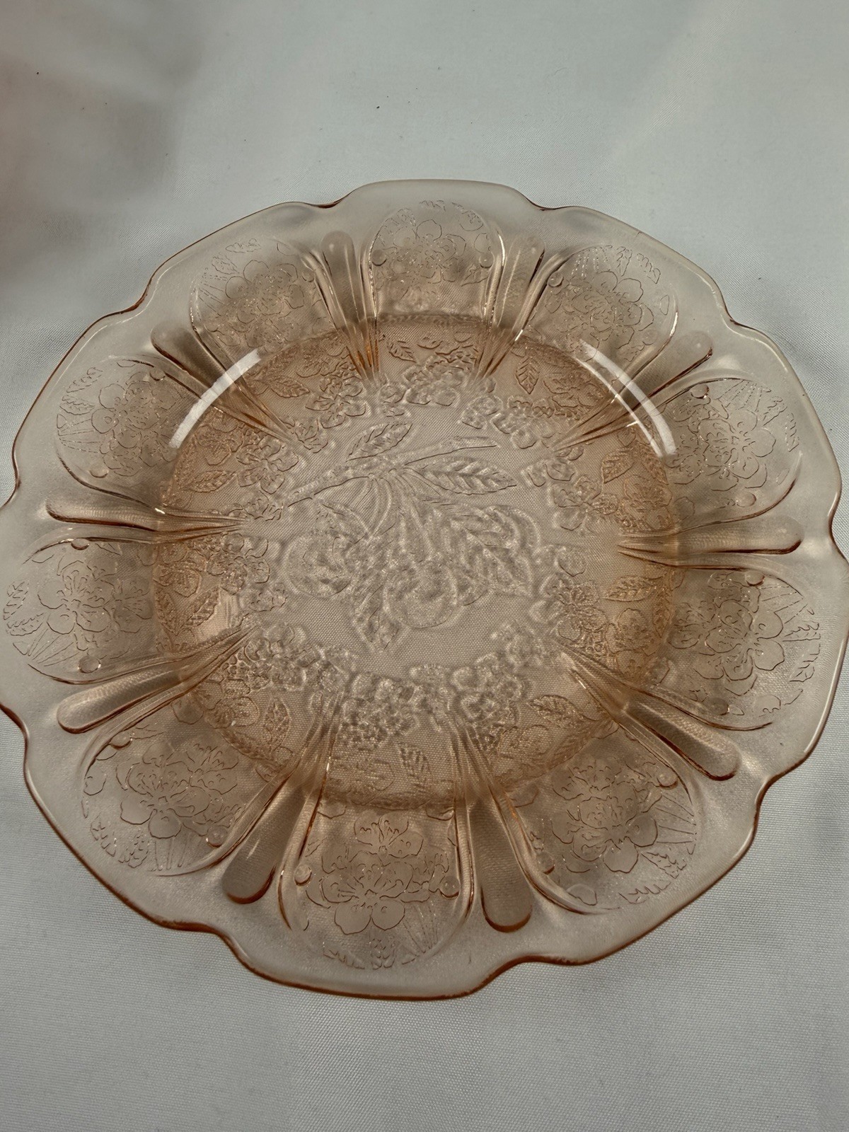 Vintage Cherry Blossom 6 Inch Plates Jeannette Depression Glass Set of 8 1930s