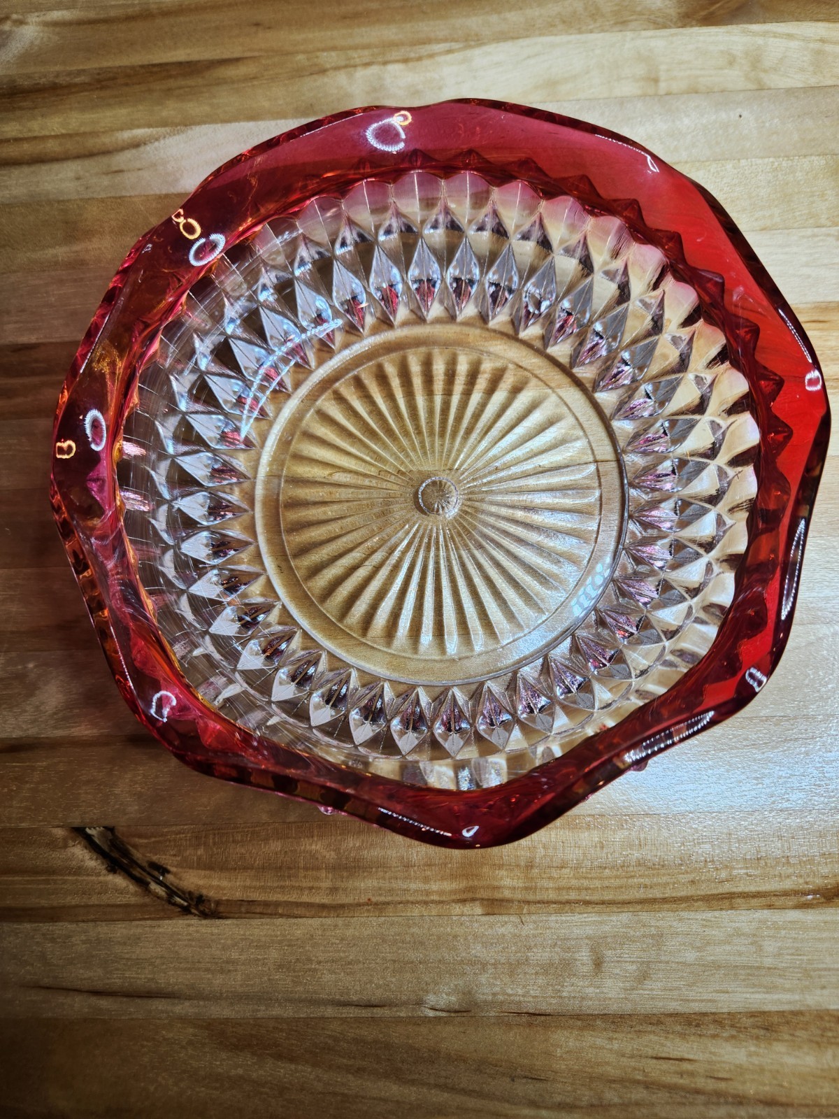 Indiana Glass Co Diamond Point Ruby Red Bowl Candy Dish 5.5″ – Retired 1960s