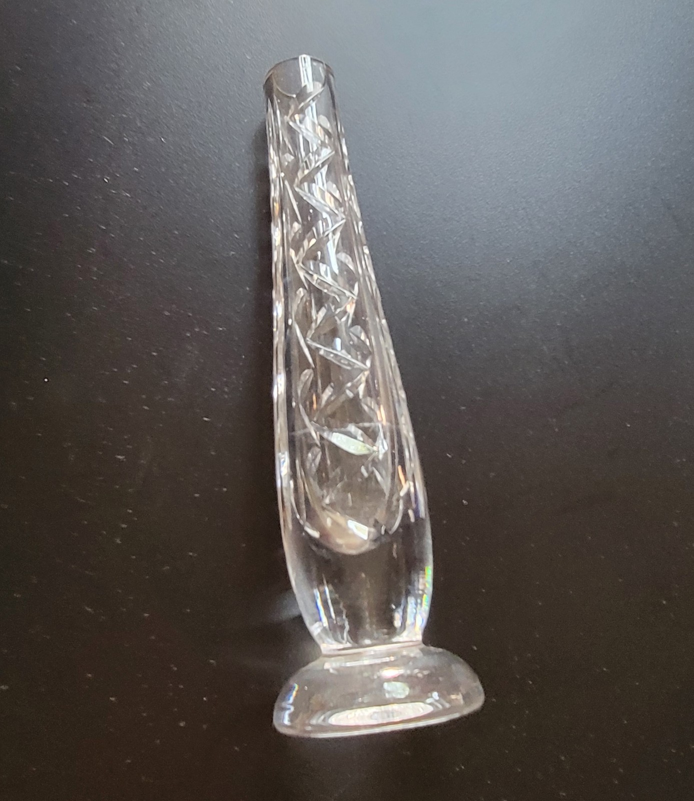 Waterford Crystal 7” Tall Footed Bud Vase ZigZag Leaf Cuts Vntg ☘️ Ireland EUC