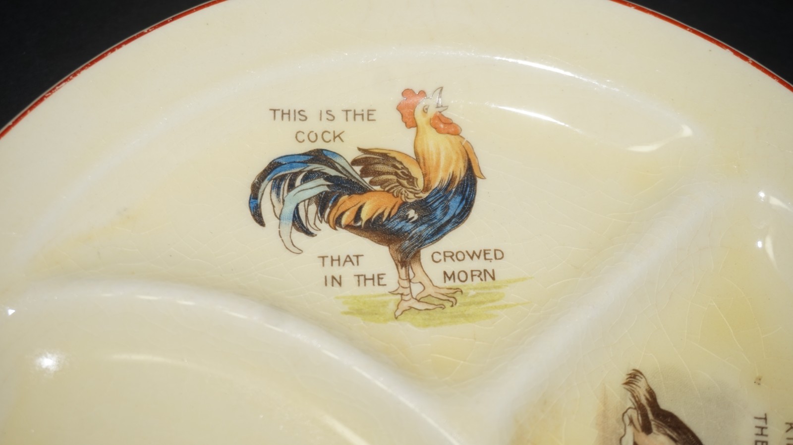 Vintage Roma Nursery Rhyme Divided Childs Plate Dog Cat Killed Rat Cock Crowed
