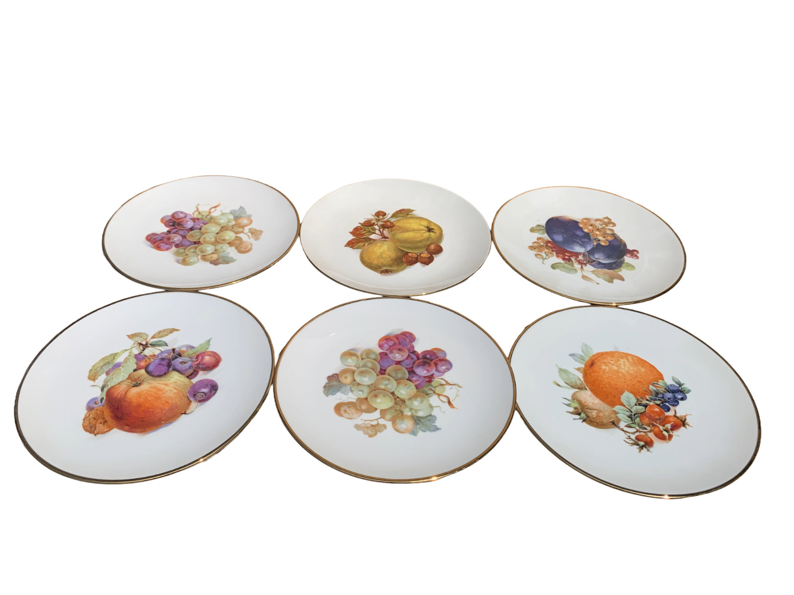 Vintage Schumann Arzberg Bavaria Fruit (6) Plates Gold Trim Germany 7.5″