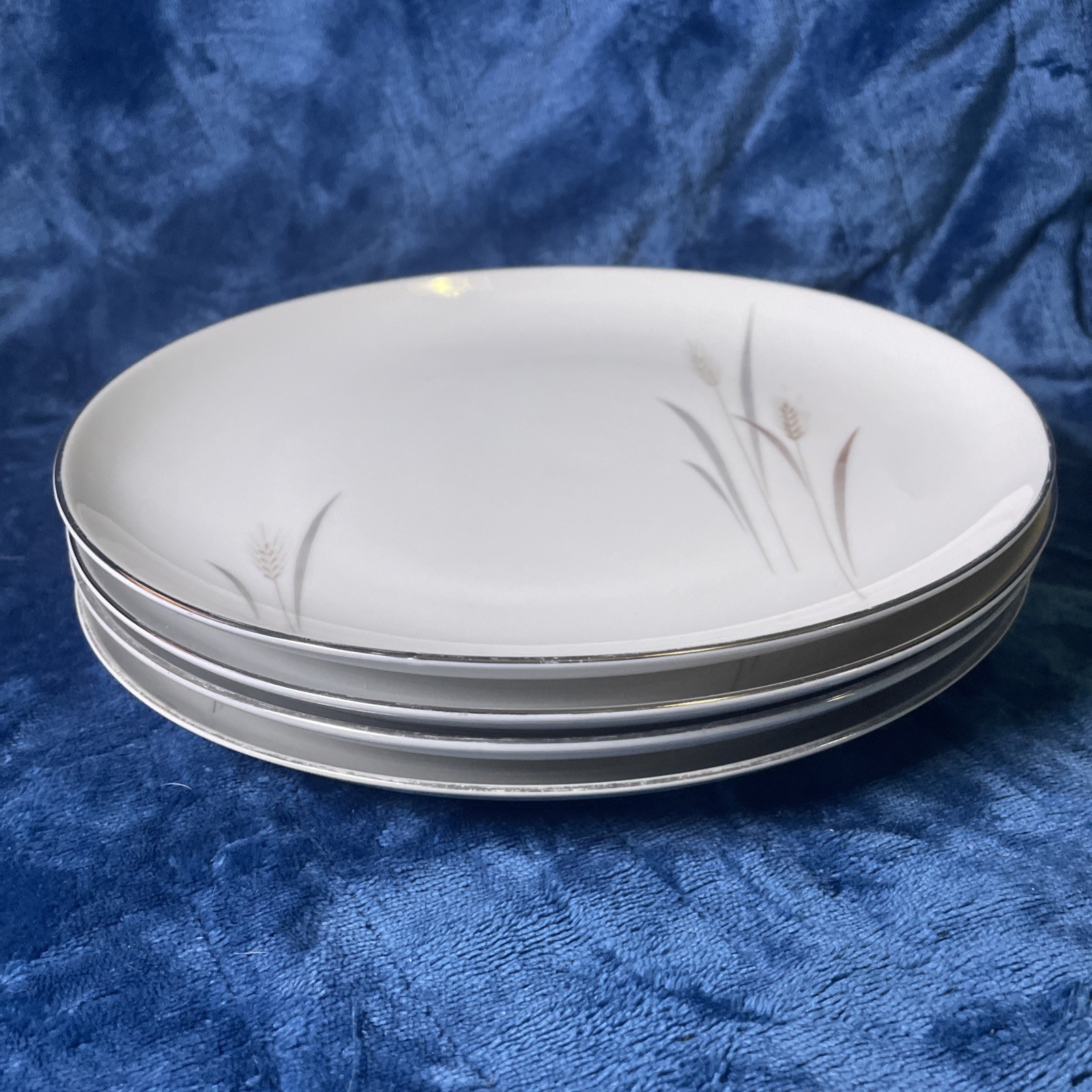 Fine China Japan Platinum Wheat Set Of 4 Dinner Plates 10 1/4″