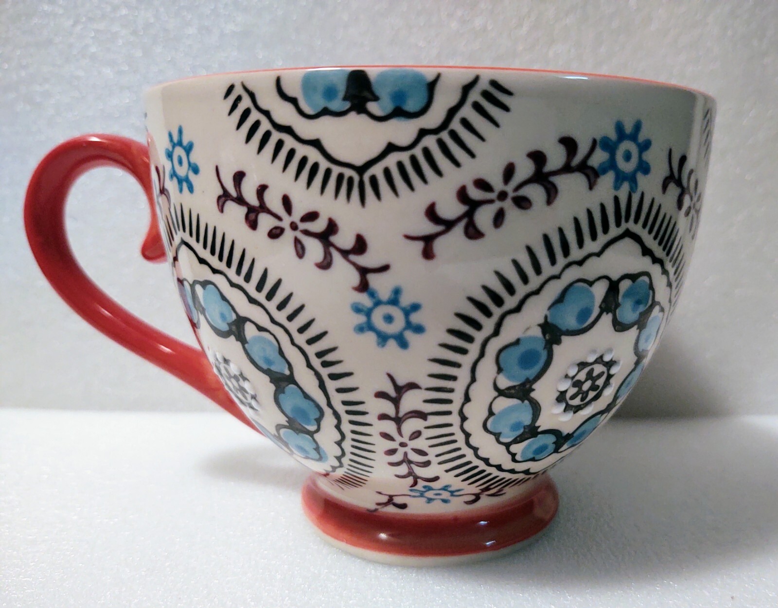 Yokohama Studio Hand Painted Footed Floral Boho Coffee Mug Textured Raised Dots