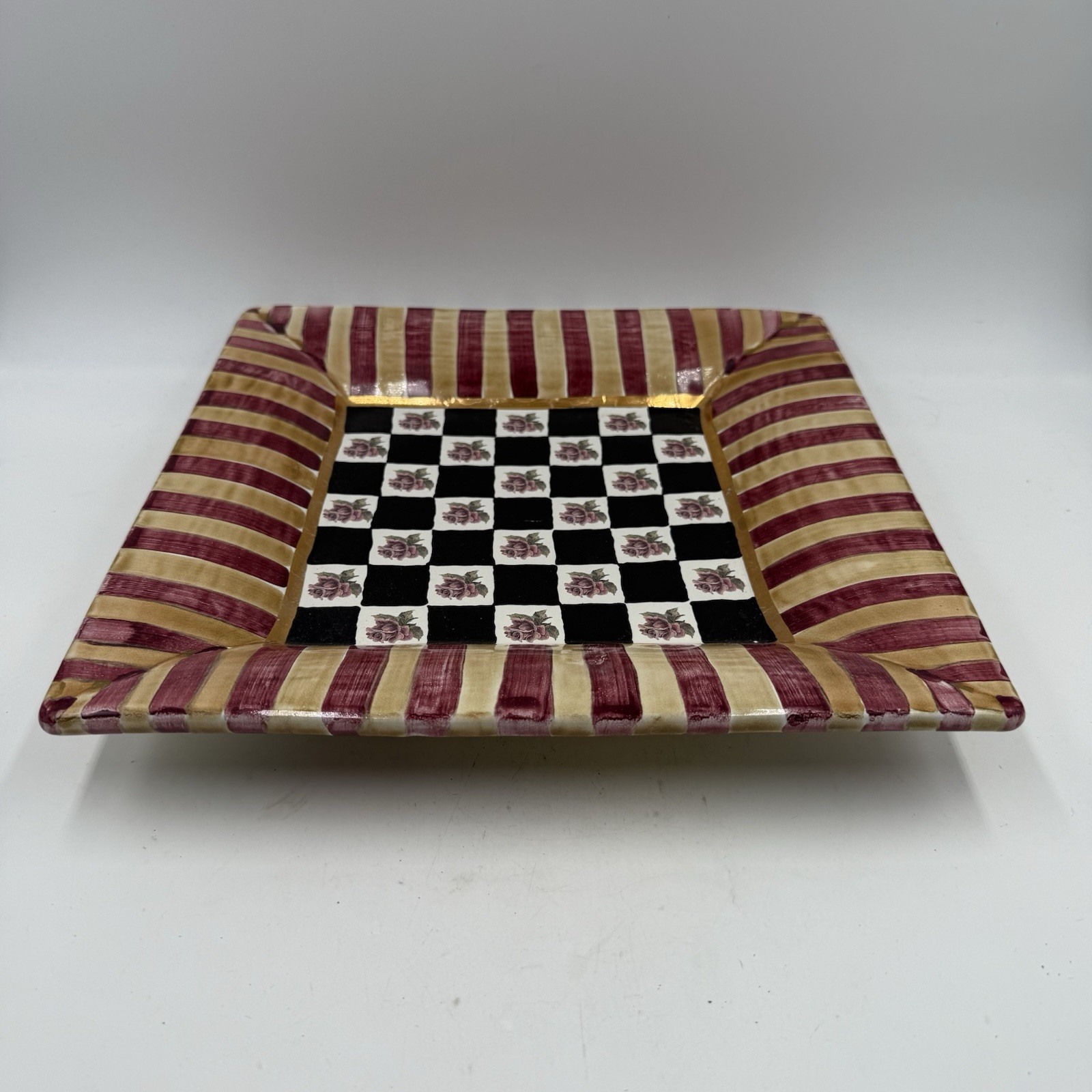 Vintage Mackenzie Childs 11.75” Torquay Frank Mustard Courtly Check Platter