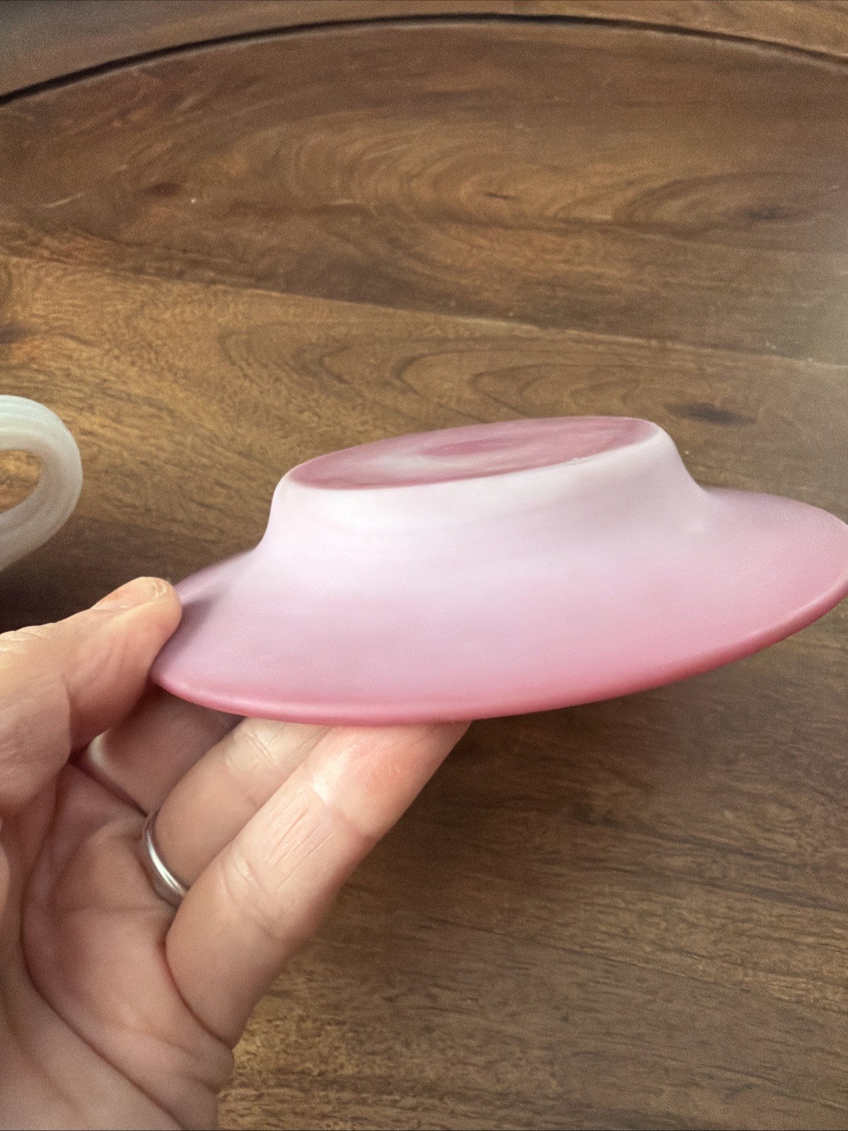 Vintage PINK PAIRPOINT Peach Blow Glass Cup & Saucer Matte Satin Made USA READ